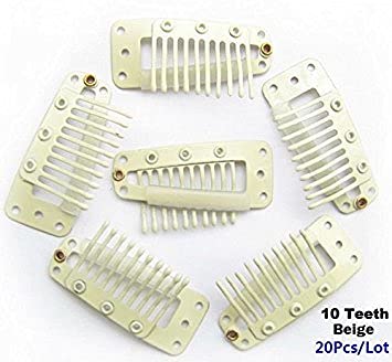 20 Pcs Beige Metal Snap Comb Wig Clips - 3.6cm 10-Teeth Hair Extension Clips with Rubber Grip for Secure Hold | Perfect for Wigs, Weaves & Cosplay Accessories