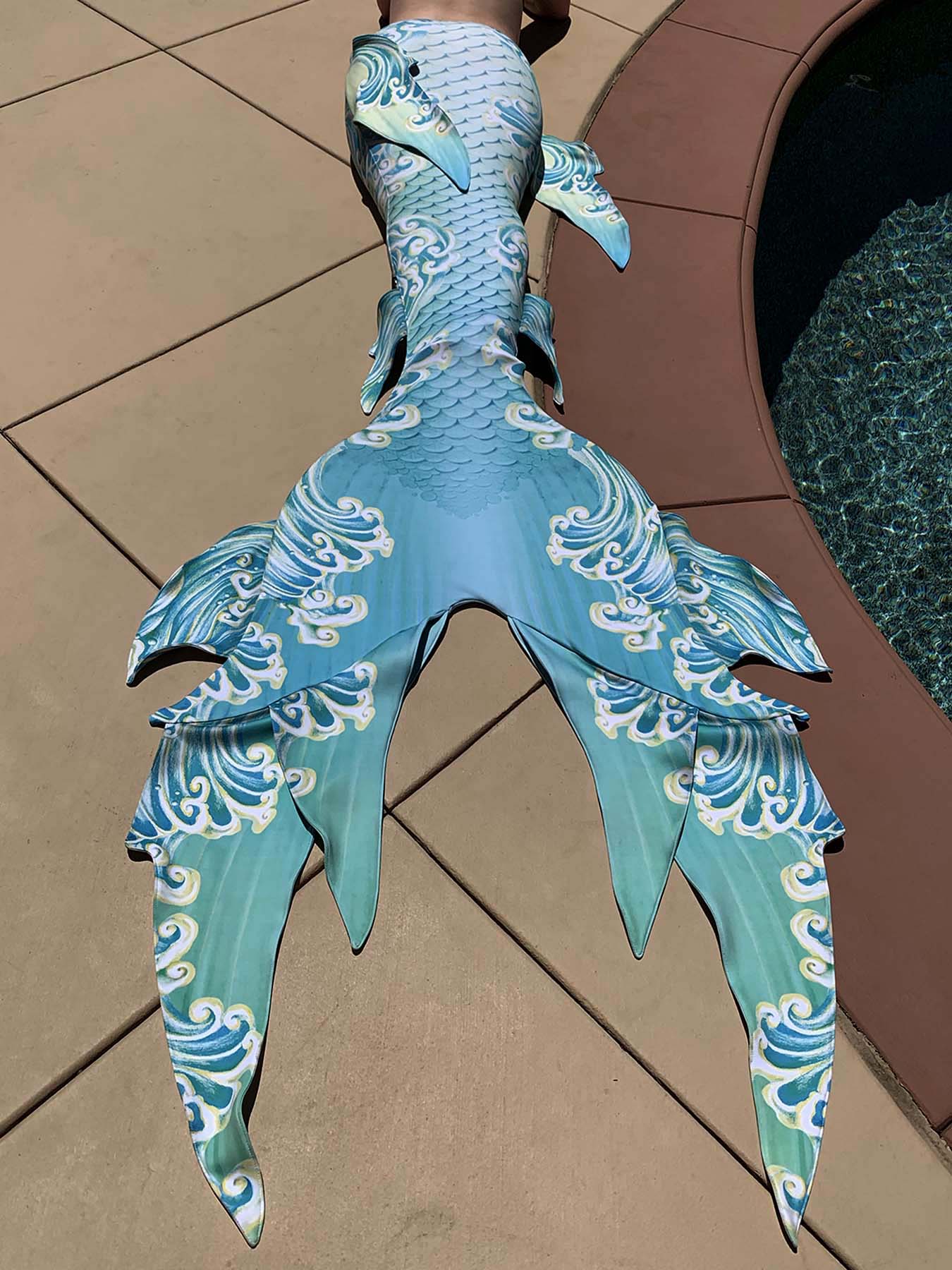 Hannah Mermaid Golden Wave GalleryTail Swimsuit by Cape Cali - Elegant Mermaid Tail for Swimming, Underwater Photography, and Costume Parties