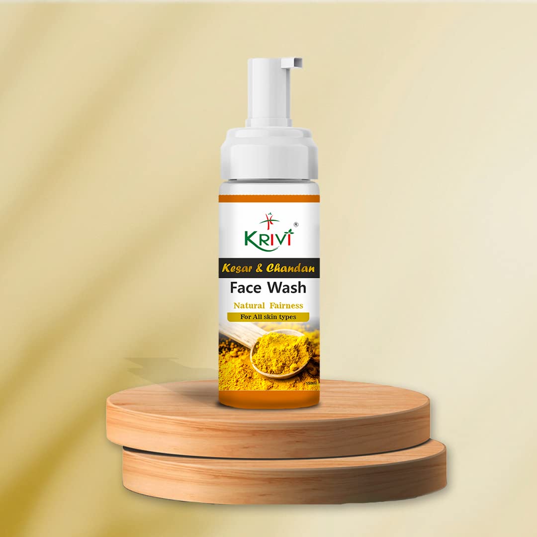 KRIVI Kesar & Chandan Face Wash with Saffron, Sandalwood Oil, Vitamin E, Tea Tree Oil & Vitamin B5 - Paraben Free 150ml for Natural Glow & Brightening | Daily Skincare for Oily, Dry & Combination Skin