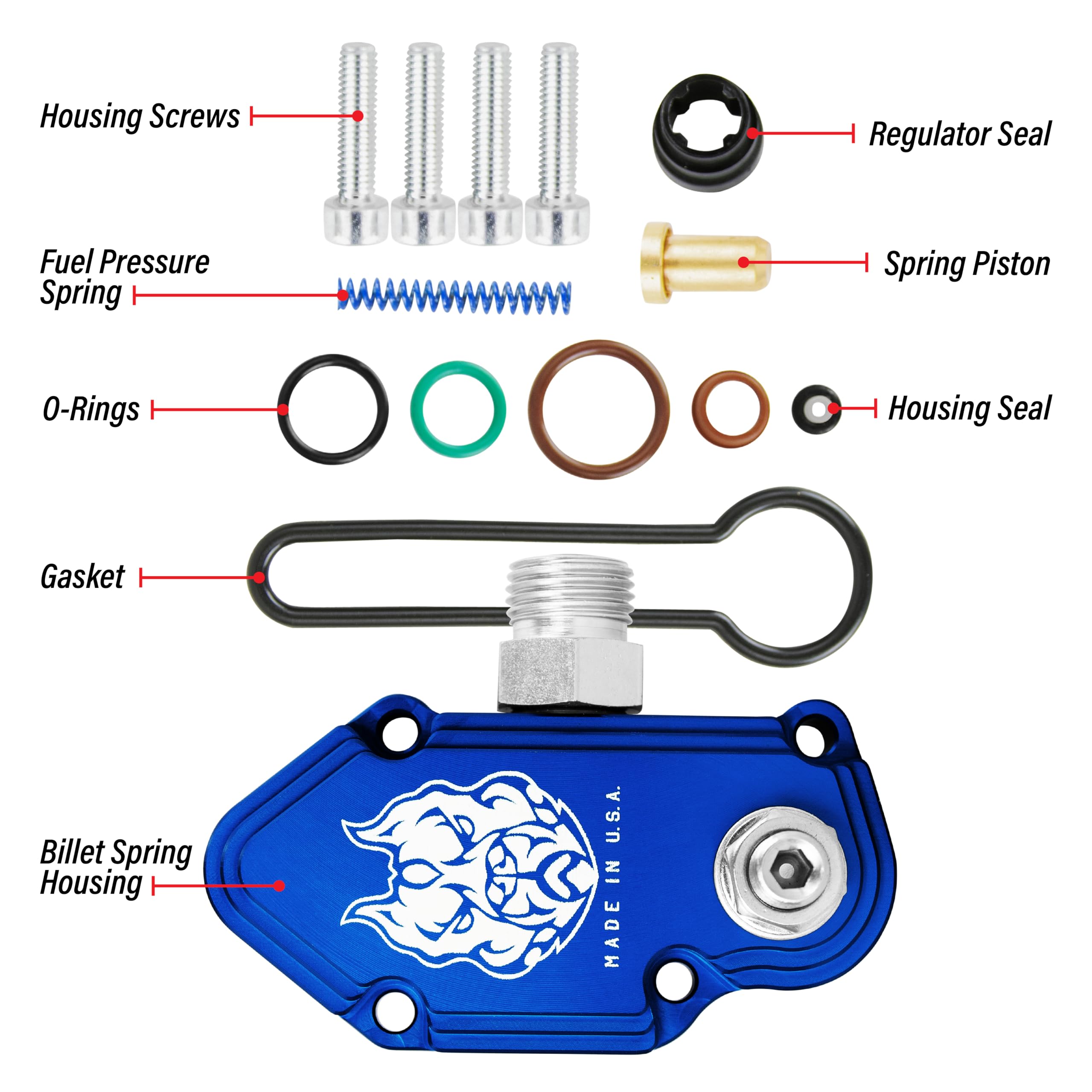 Sinister Diesel Blue Spring Kit with Adjustable Billet Spring Housing - High Performance Fuel Regulator Kit for 2003-2007 Ford Powerstroke 6.0L - Easy Fast Installation - Improves Fuel Pressure & Engine Performance for Trucks & Diesel Vehicles
