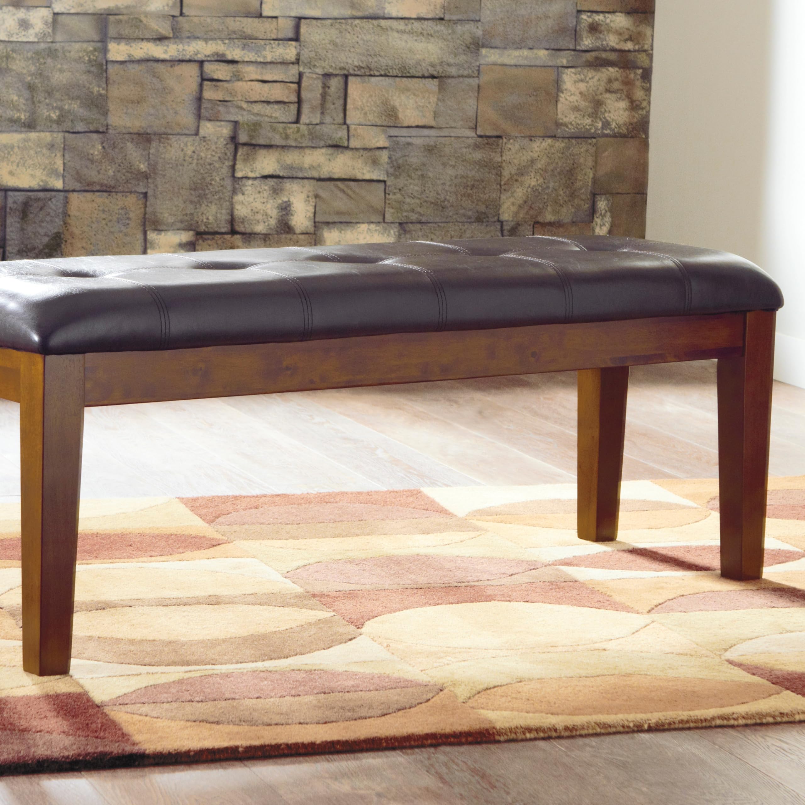 Signature Design by Ashley Ralene Tufted Upholstered Dining Room Bench in Medium Brown - Stylish Seating for Kitchen, Entryway & Bedroom