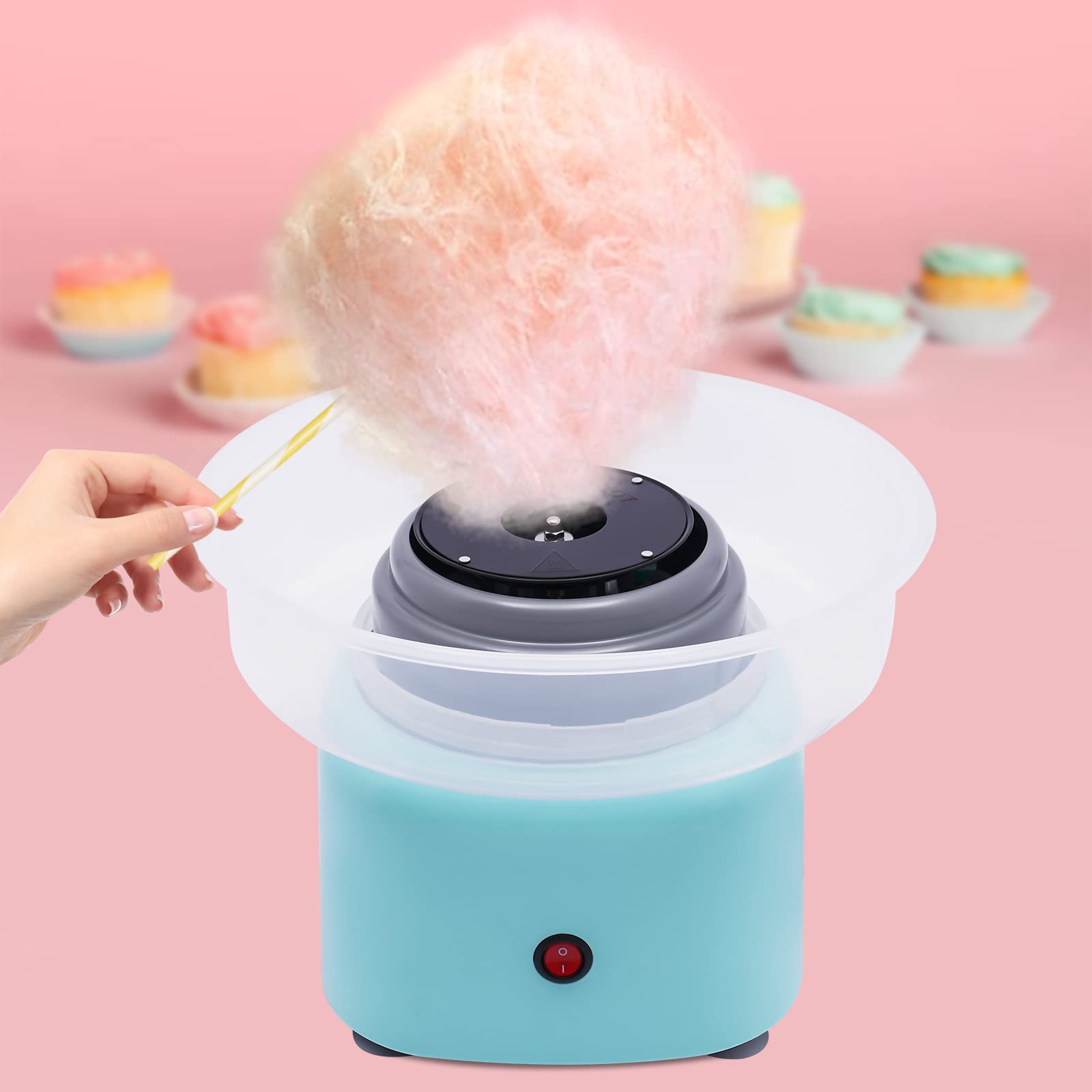 Blue Cotton Candy Machine for Home - Fast Heating Electric Candy Floss Maker with Splash Prevention Bowl, Sugar Scoop & Candy Sticks - Easy to Use for Parties, Events & Family Fun