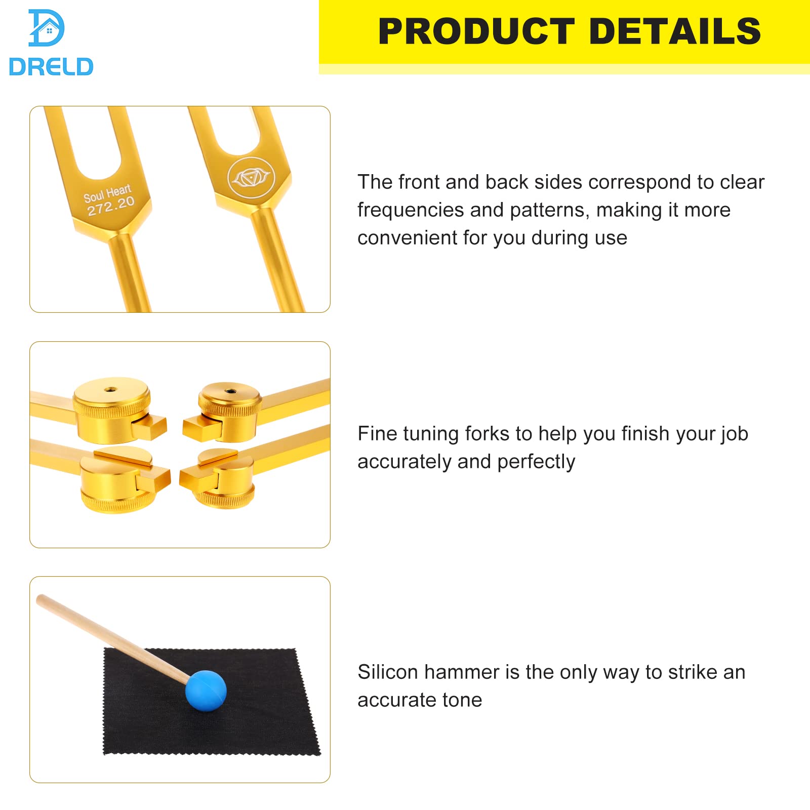 9 Gold Weighted Chakra Tuning Fork Set - 8 Chakra & 1 Soul Purpose Forks with Hammer & Storage Bag | Sound Healing, Meditation & Energy Balancing Tool for Holistic Wellness