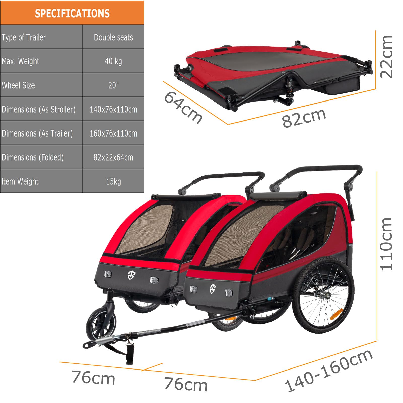 TIGGO VS 2-in-1 Bike Trailer & Stroller - Double Seat Bicycle Carrier for Toddlers and Kids - Perfect for Cycling, Jogging, and Family Outdoor Adventures