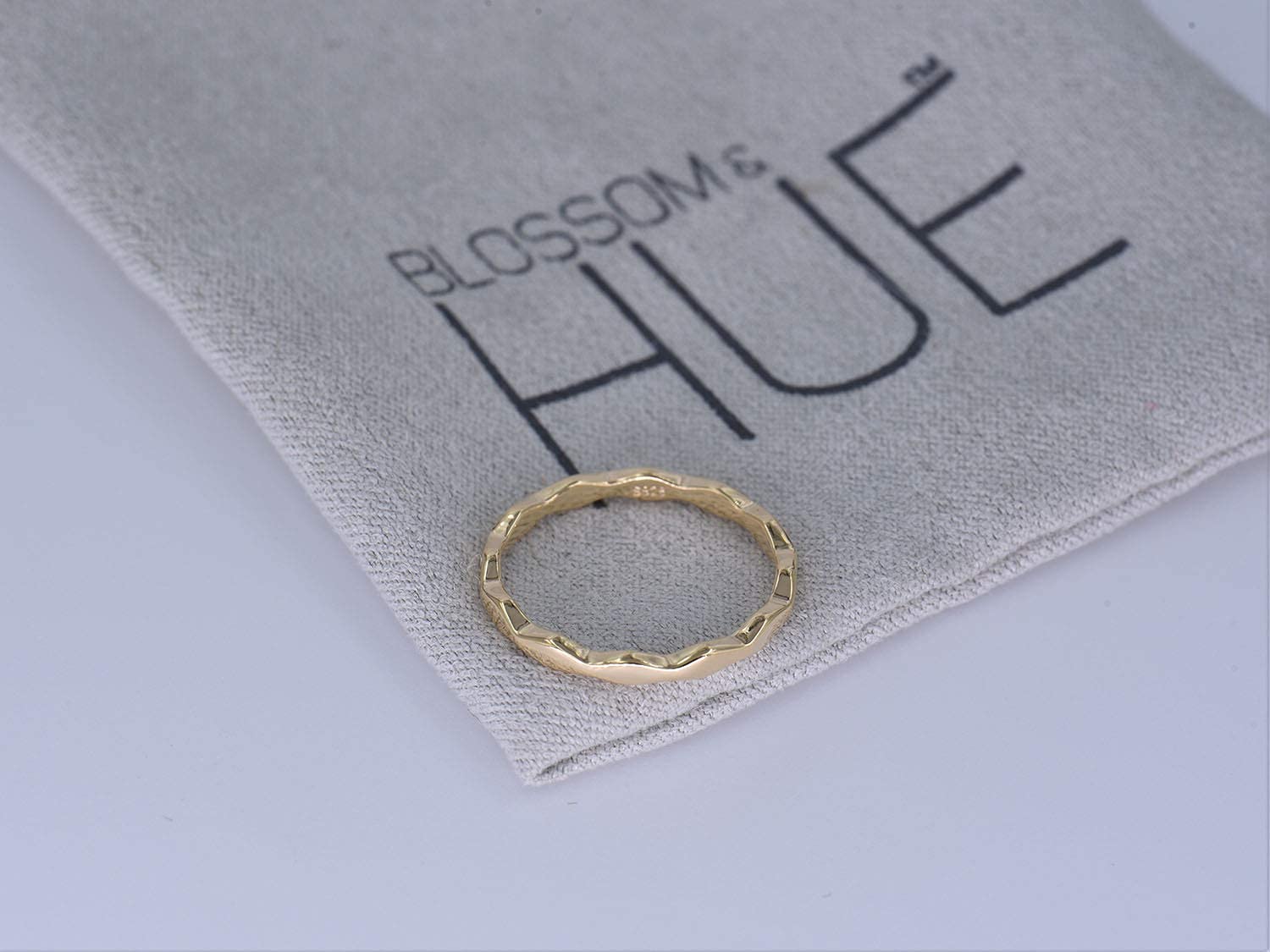 BLOSSOM & HUE Milgrain Stacking Ring - 14K Gold Plated Sterling Silver Dainty Diamond Shape Wedding Band, Minimalist Stackable Rings for Women, Hypoallergenic Jewelry Gift for Her - Perfect for Everyday Wear, Anniversary & Valentine's Day
