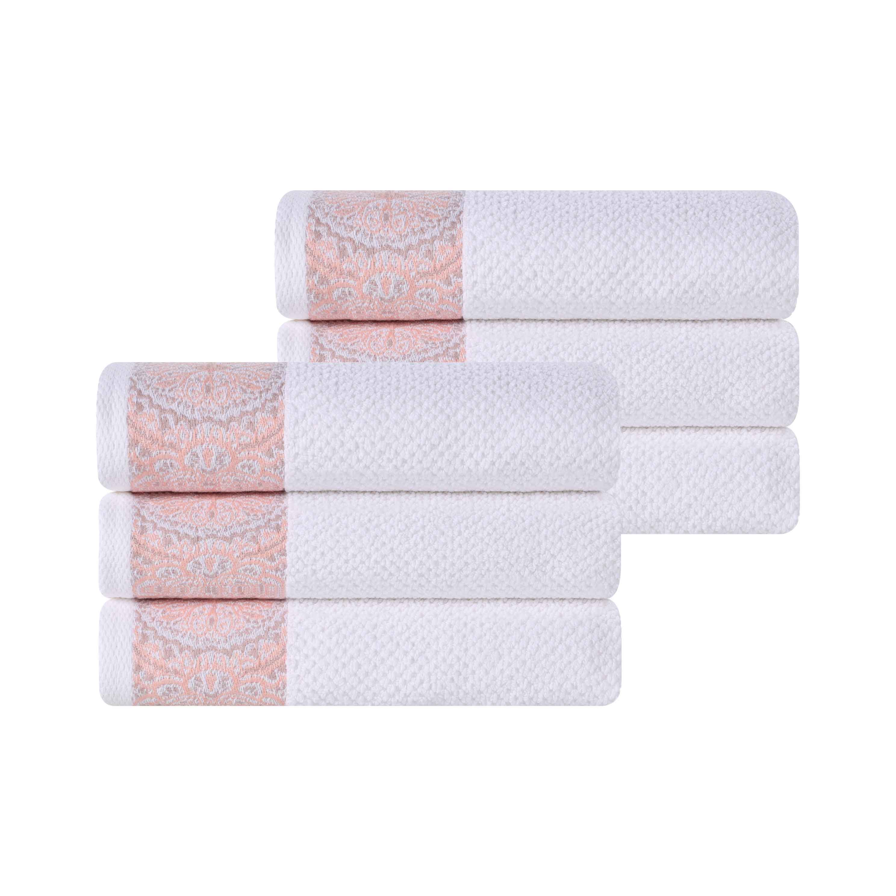 Premium Medallion Cotton Jacquard Textured Hand Towels - Set of 6, Soft & Absorbent Bathroom Towels for Guest Bath, Powder Room, and Spa - Luxury Home Decor Essentials
