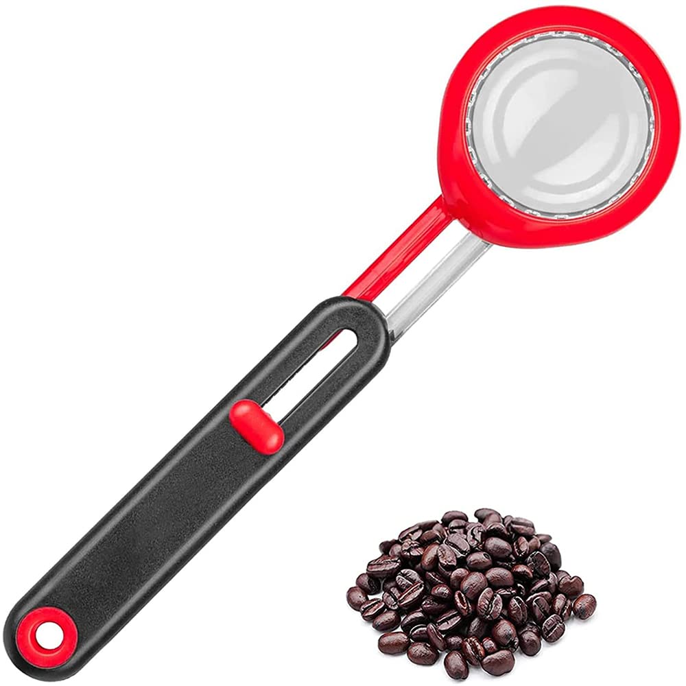 BEKwe Adjustable Coffee Measuring Scoop - Precision Scoop for Coffee, Protein Powder, Tea, Sugar & Milk - Perfect for Baby Formula & Kitchen Use (Red) - Ideal for Home Brewing, Baking & Meal Prep