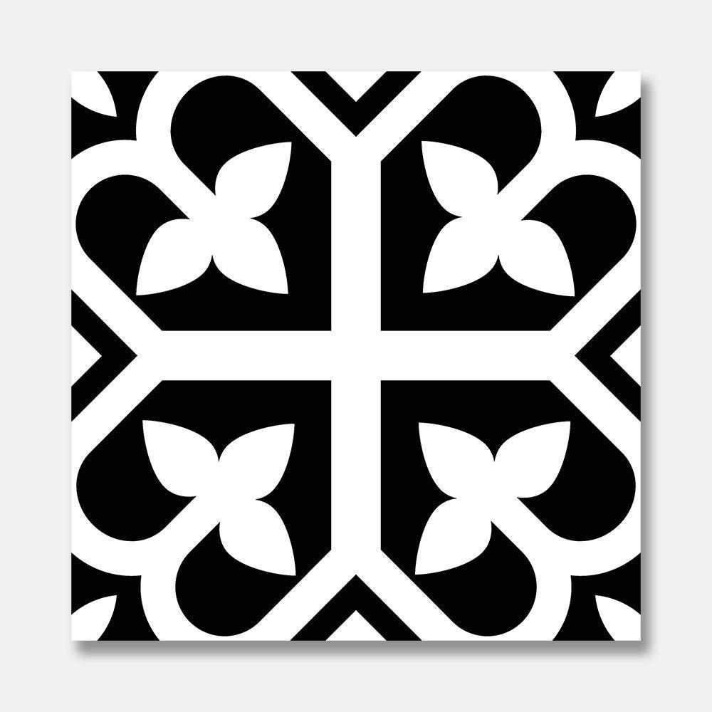 Heritage Lotus Black Encaustic Look 200x200 Matte Tile - Premium Ceramic Floor and Wall Tiles for Bathroom, Kitchen, and Living Room Decor