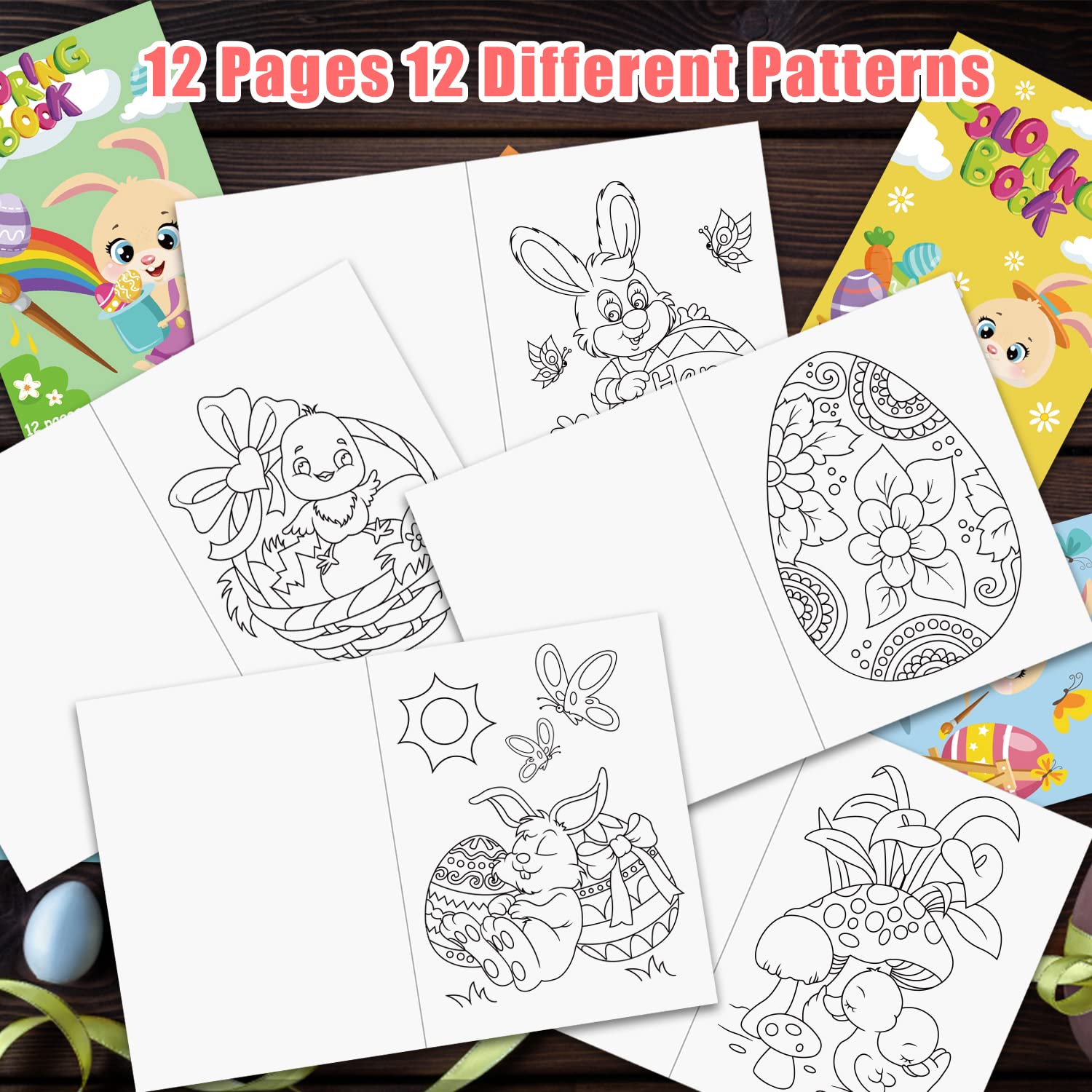 Easter Coloring Books 12 Pack - Rabbit & Egg Designs for Kids Party Favors