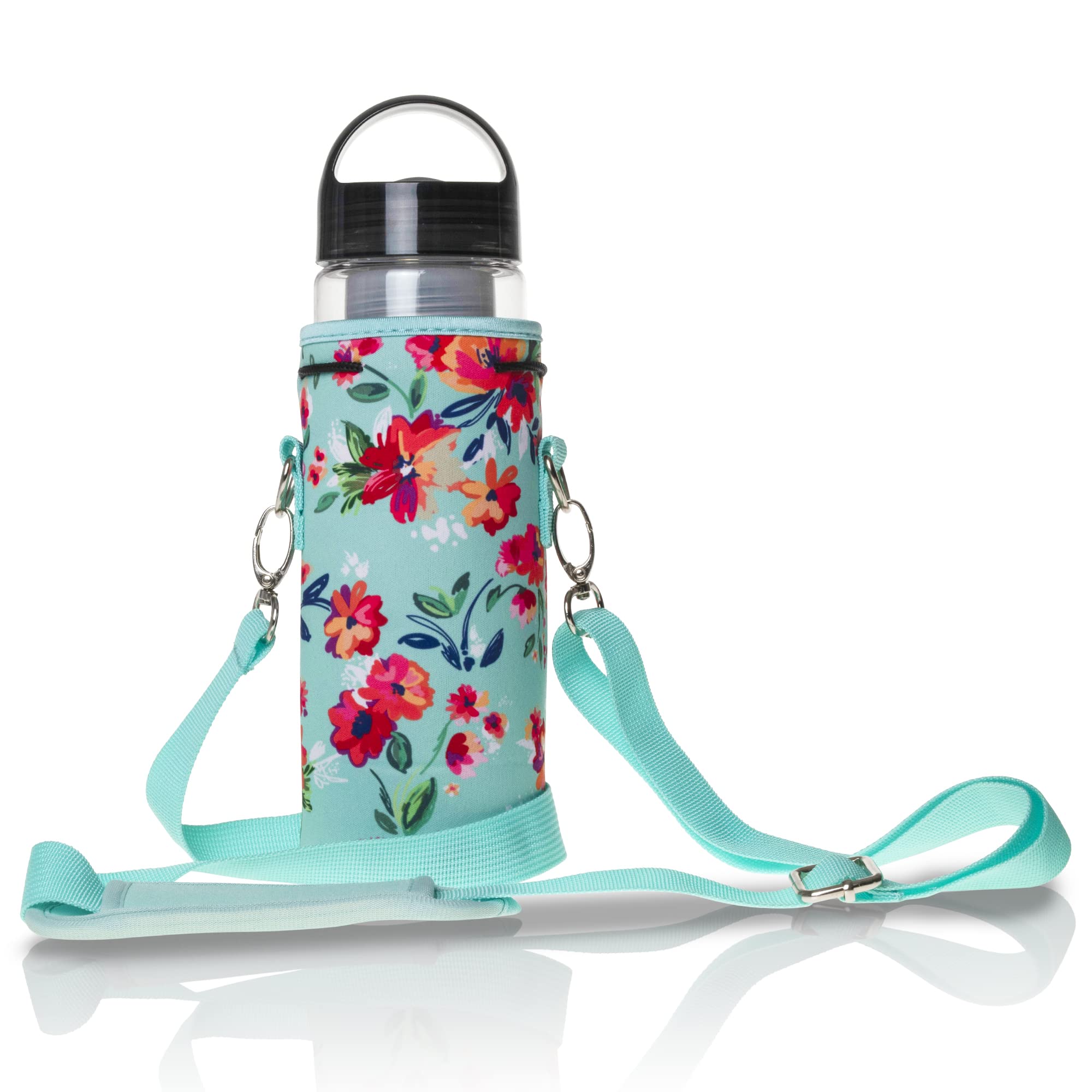 Easy Carry Infuser Water Bottle Kit - 20oz Leak-Proof Stainless Steel Teal Floral Design - Perfect for Gym, Hiking, Yoga & Outdoor Activities