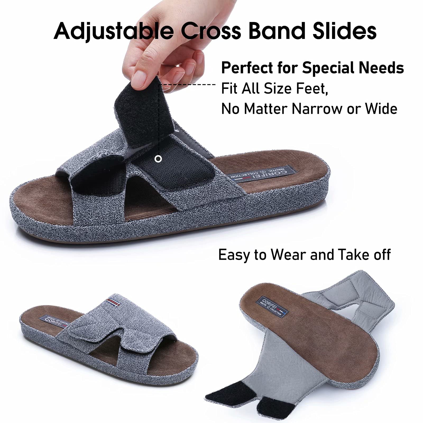 Men's Open Toe Slippers with Arch Support - Adjustable Cross Band House Shoes for Indoor & Outdoor Use - Non-Slip Comfort Slides for Home, Garden, and Poolside Relaxation