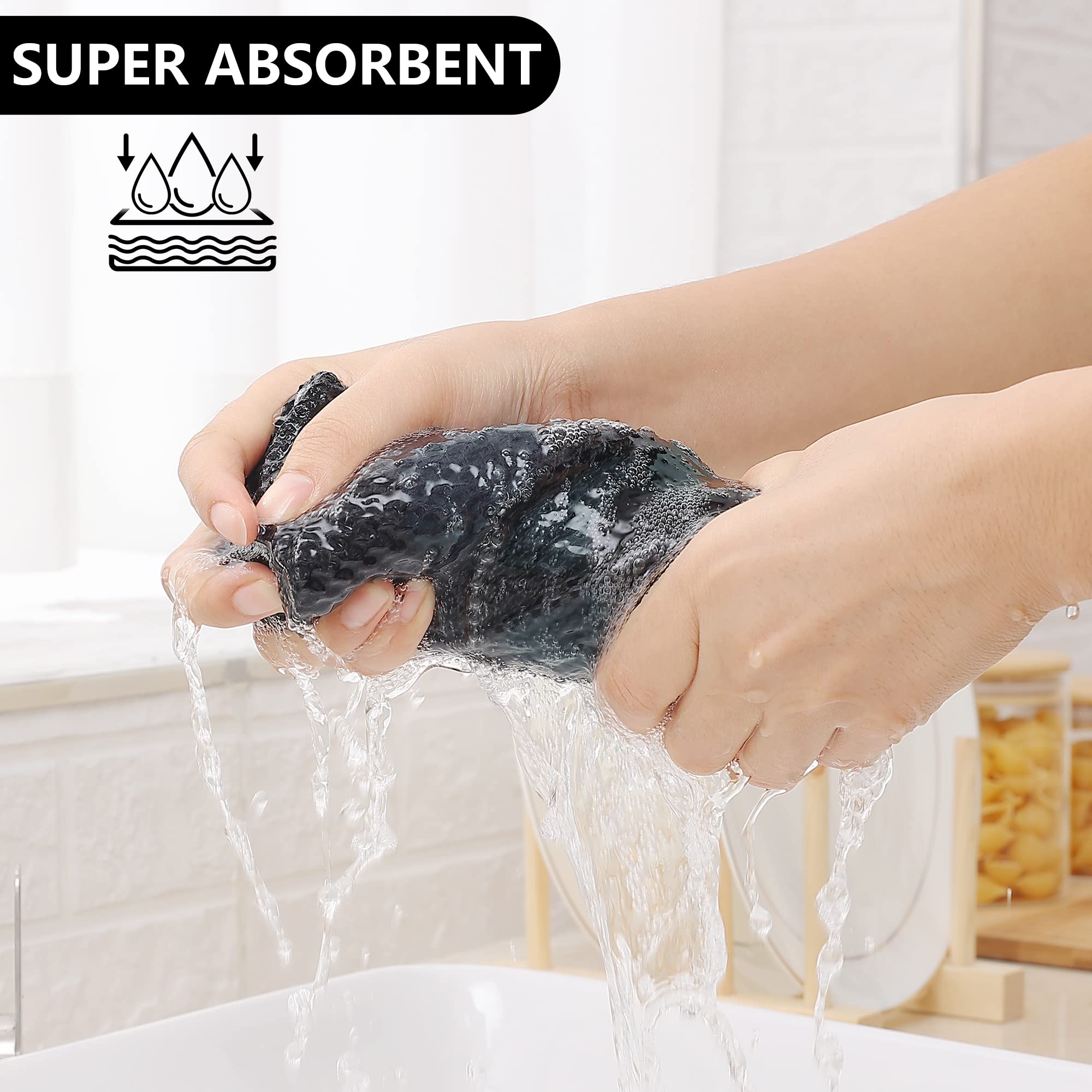 Homaxy 100% Cotton Waffle Weave Kitchen Towels - Super Soft & Absorbent for Dishes - 4-Pack Black & Grey - Perfect for Kitchen & Dining