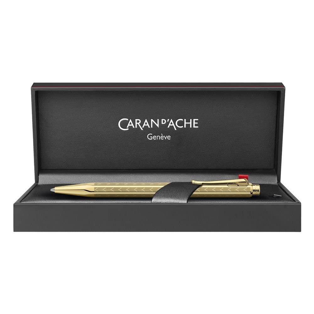 Luxury Caran d'Ache Ecridor Chevron Gold Ballpoint Pen - Premium Swiss-Made Writing Instrument for Business, Gifts & Elegant Everyday Use