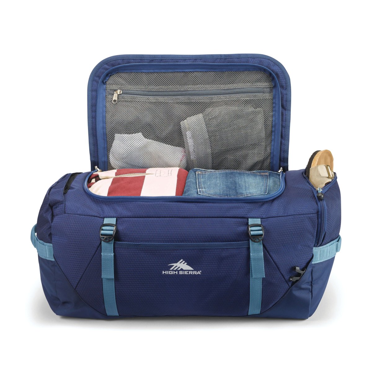 High Sierra Fairlead Collection Convertible Duffle Bag - Water-Resistant Travel Duffel with Shoulder Straps for Gym, Weekend Trips & Outdoor Adventures