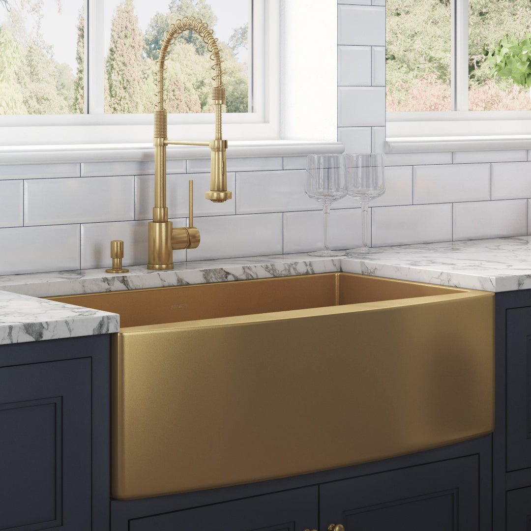 36 Inch Apron Front Farmhouse Kitchen Sink - Brass Tone Matte Gold Stainless Steel Single Bowl for Modern Farmhouse & Rustic Kitchen Decor | Perfect for Cooking, Washing Dishes & Food Prep