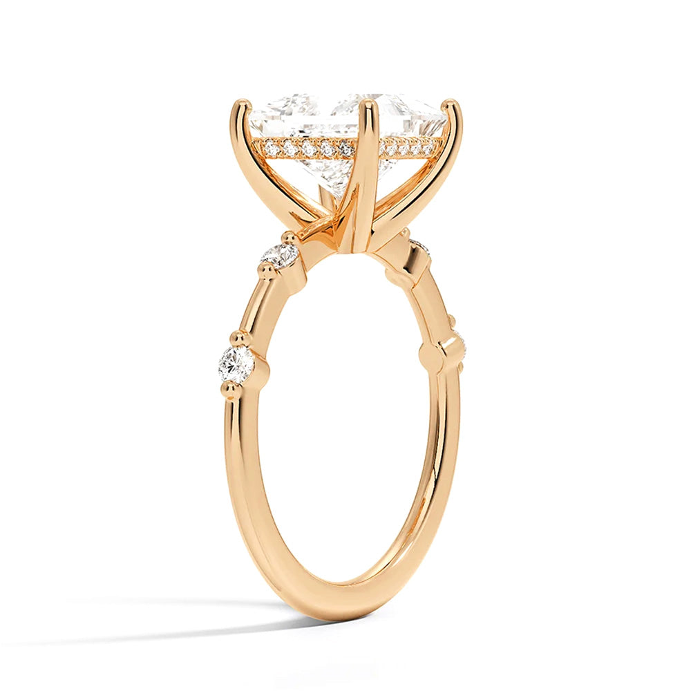 Princess Cut Moissanite Engagement Ring with Diamond Accent Band & Hidden Halo - Perfect for Proposals, Weddings & Anniversary Gifts