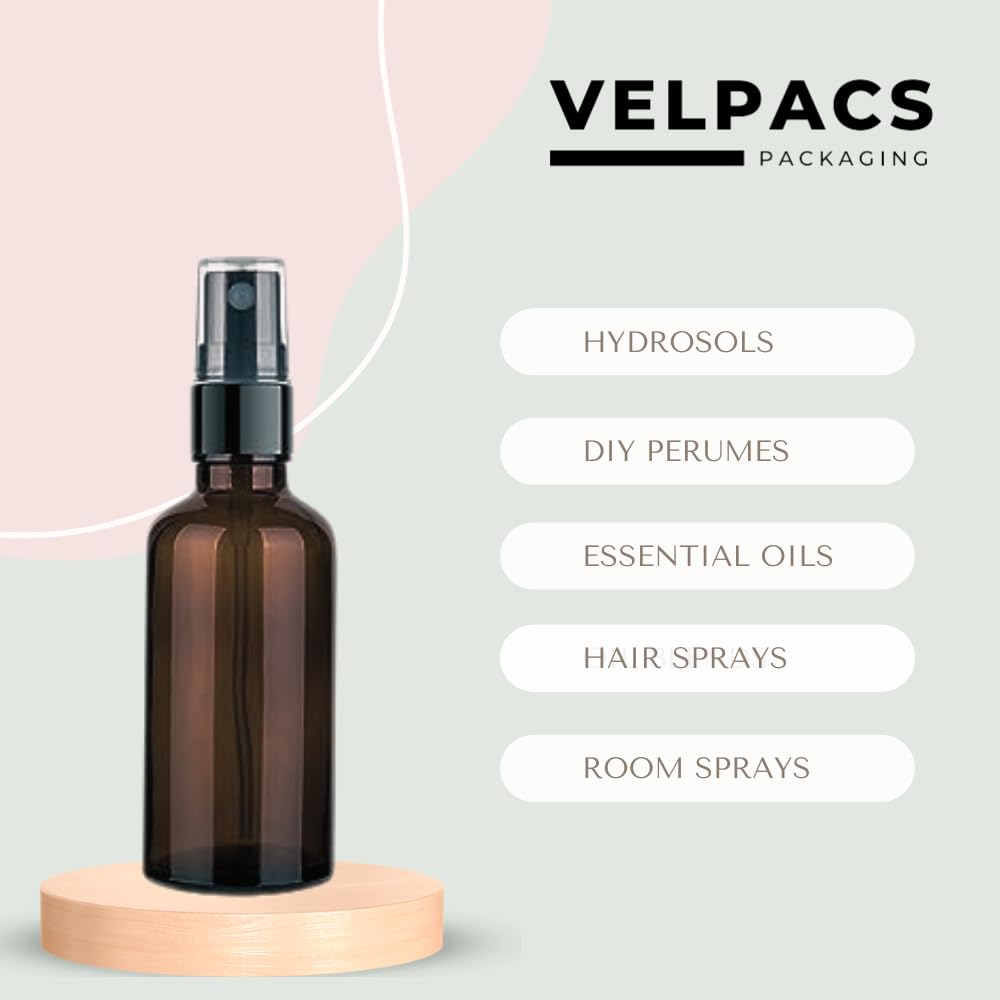 Velpacs 30ml Amber Glass Bottle with Premium Fine Mist Spray Pump - Refillable & Reusable Leak-Proof Bottles for Essential Oils, Aromatic Water, Facial Mists & DIY Beauty Blends (Pack of 6) | Perfect for Skincare, Aromatherapy & Travel Essentials