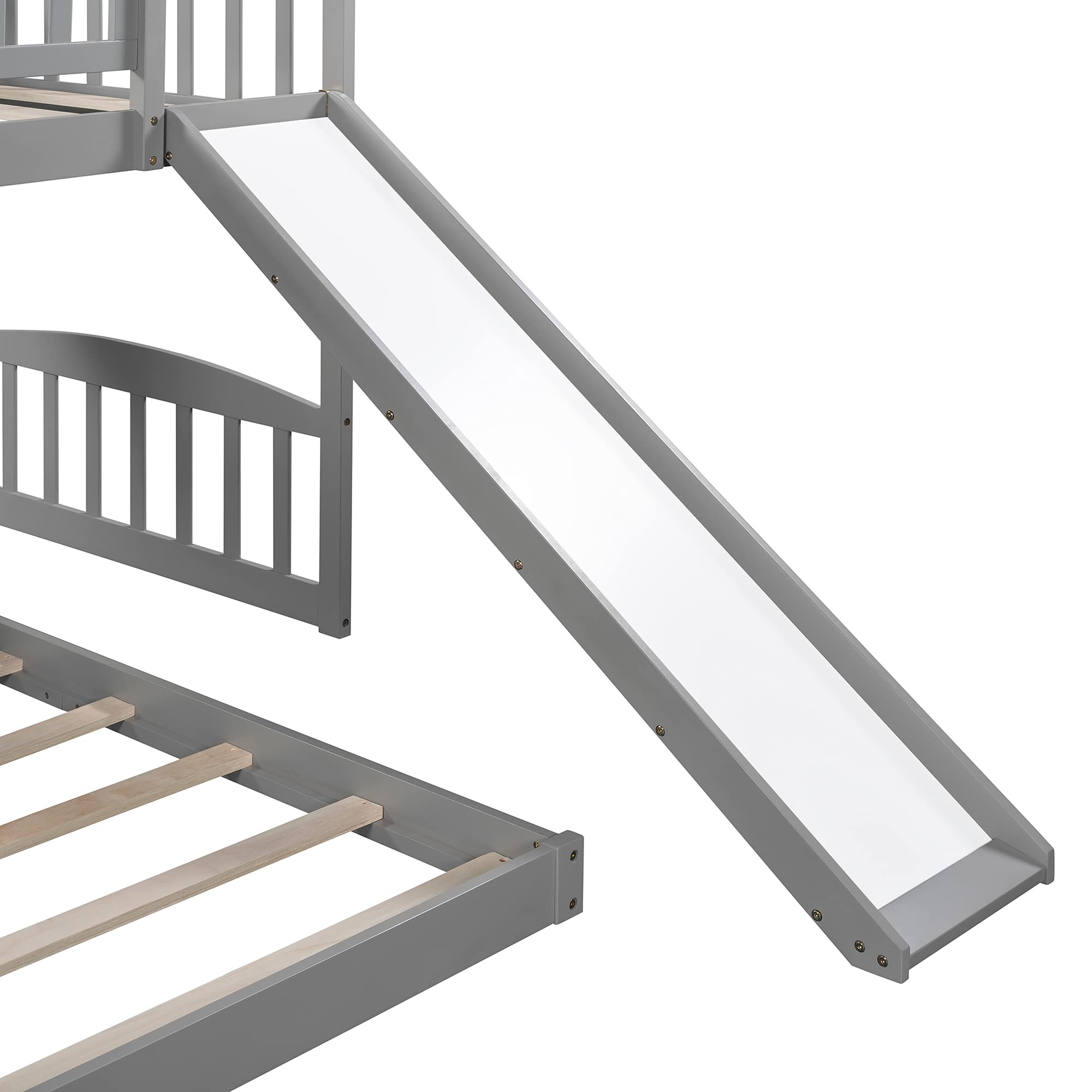 Knocbel Twin Size Loft Bed with Floor Platform - Sturdy Wooden Bunk Bed Frame with Guardrails, Reversible Slide & Ladder - 77.4