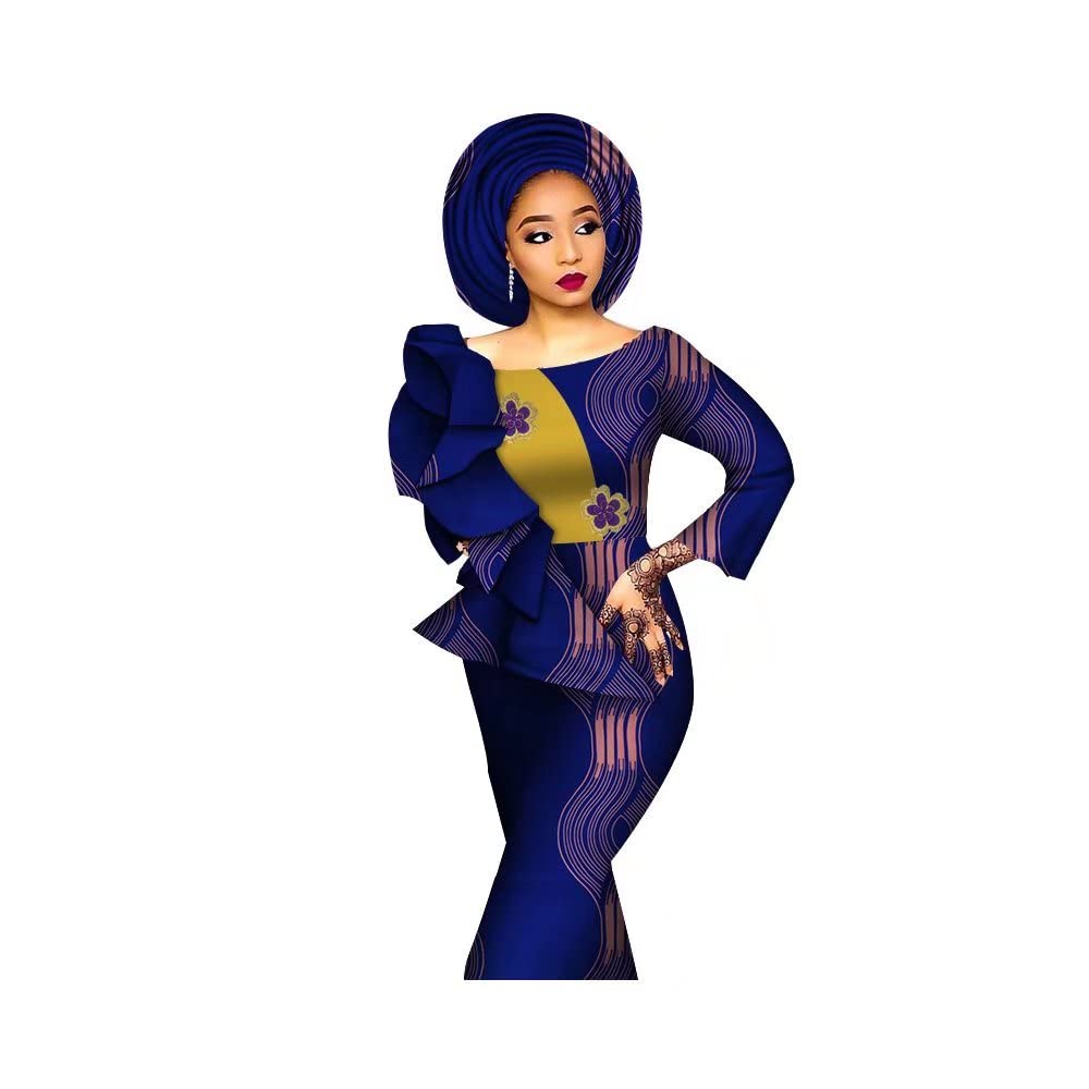 Elegant African Maxi Dress for Women - Long Sleeve Ruffle Mermaid Dress with Matching Headscarf | Perfect for Weddings, Parties & Cultural Events