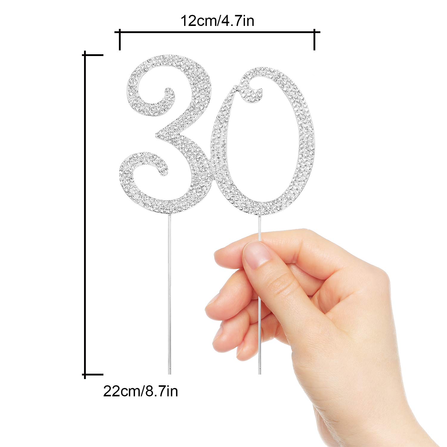 Sparkling Crystal Rhinestone 30th Birthday Cake Topper - Elegant Silver Keepsake for 30th Anniversary Party Decorations | Perfect for Wedding, Anniversary, and Birthday Celebrations