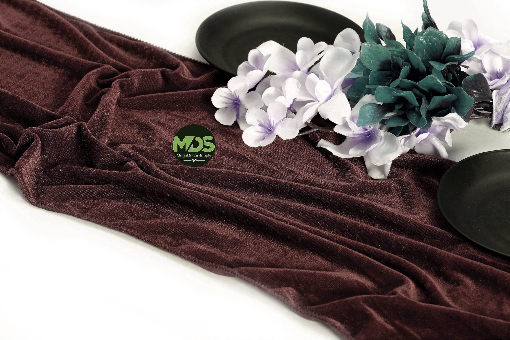 10 Pack Velvet Table Runners 12x108 Inches - Elegant Wedding Banquet Decor in Coffee Brown | Perfect for Reception Tables, Buffet Displays & Special Event Centerpieces