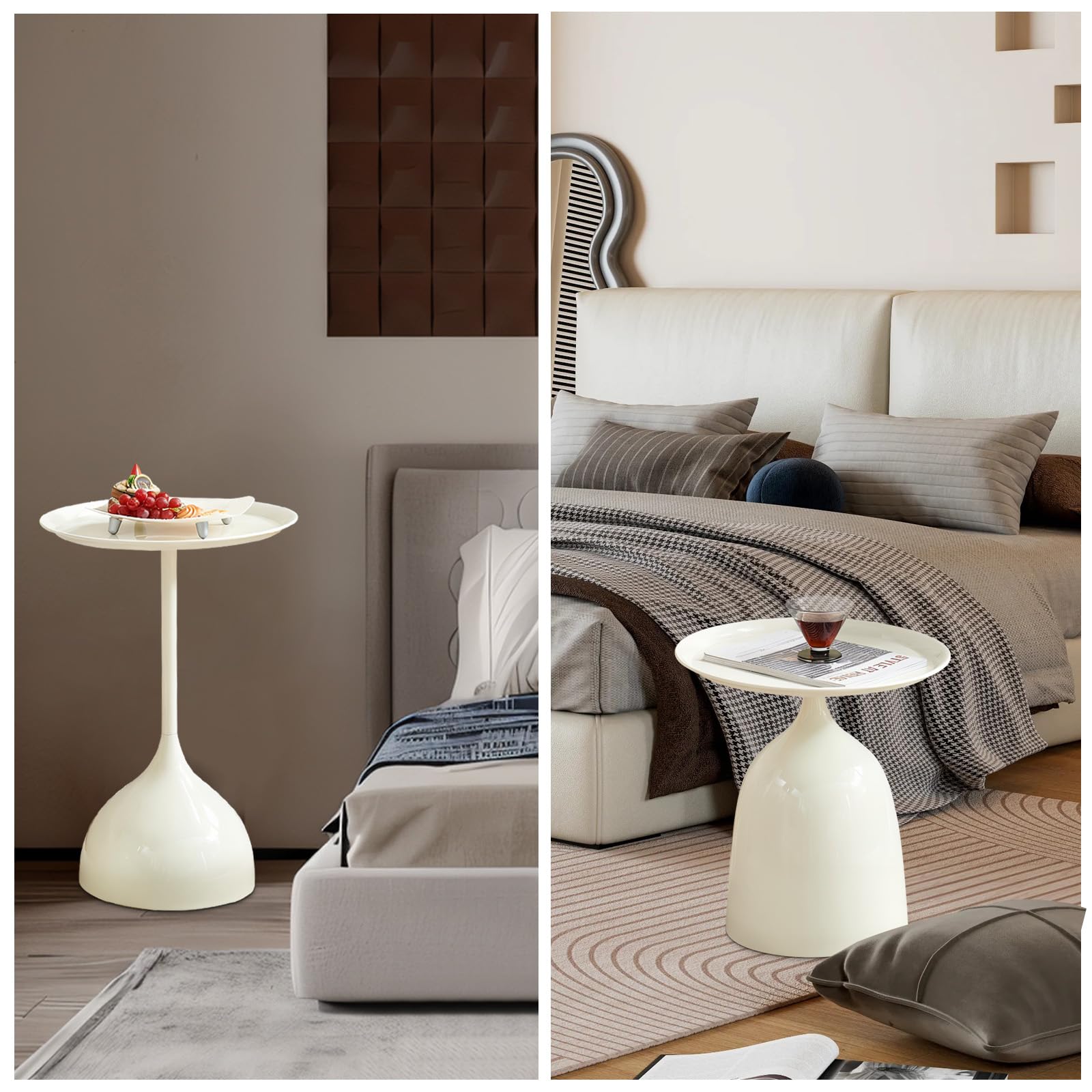 Modern Round Nesting Side Tables Set of 2 - White Metal End Tables for Living Room, Bedroom & Office - Perfect as Coffee Table, Sofa Table or Console Table for Small Spaces