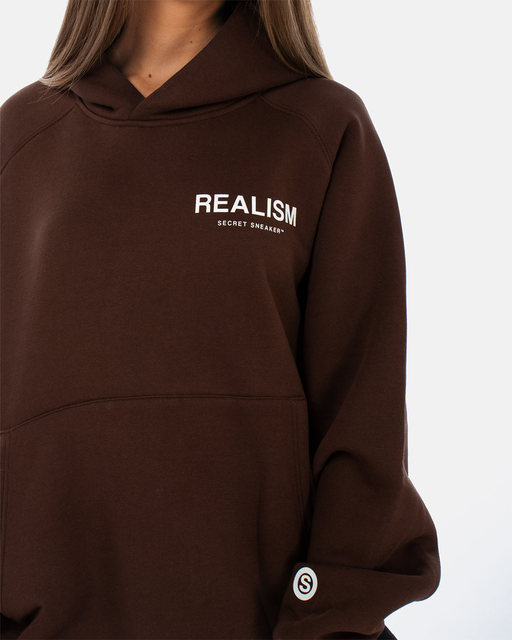 SSS Realism Back Logo Hoodie - Mocha Brown Pullover for Men & Women | Casual Streetwear, Loungewear & Winter Fashion