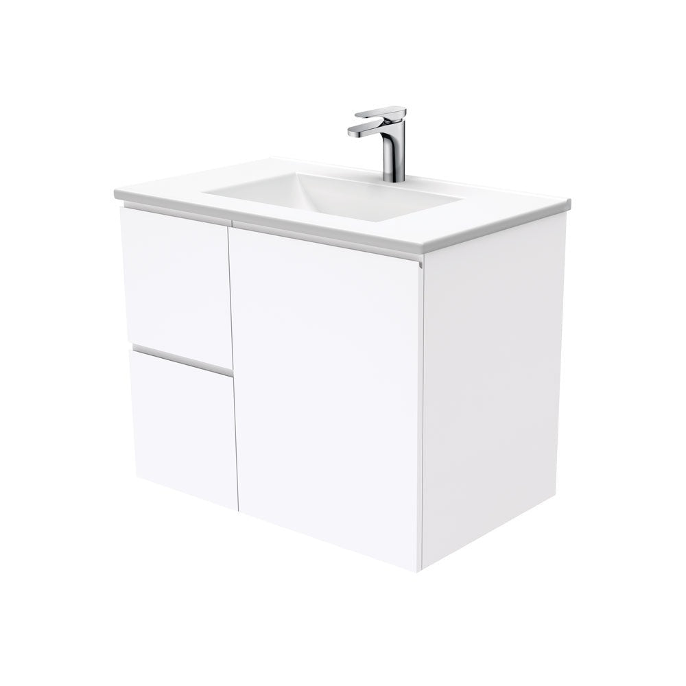 Fienza VAN75FL Vanessa 30-Inch Wall Mounted Bathroom Vanity with Left Drawers, Gloss White Finish - Perfect for Small Bathrooms & Modern Home Decor