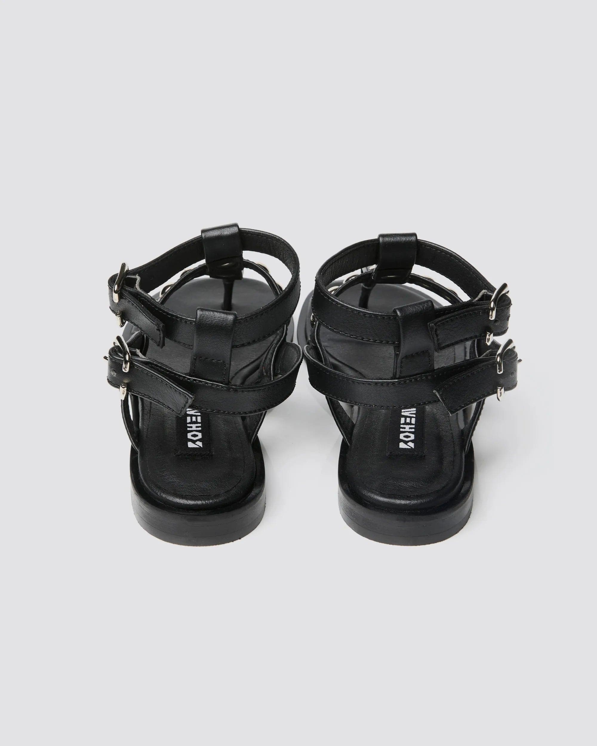 Vegan Grape Leather Gladiator Sandals for Women - Black | Eco-Friendly Fashion Footwear for Summer Outfits & Casual Wear