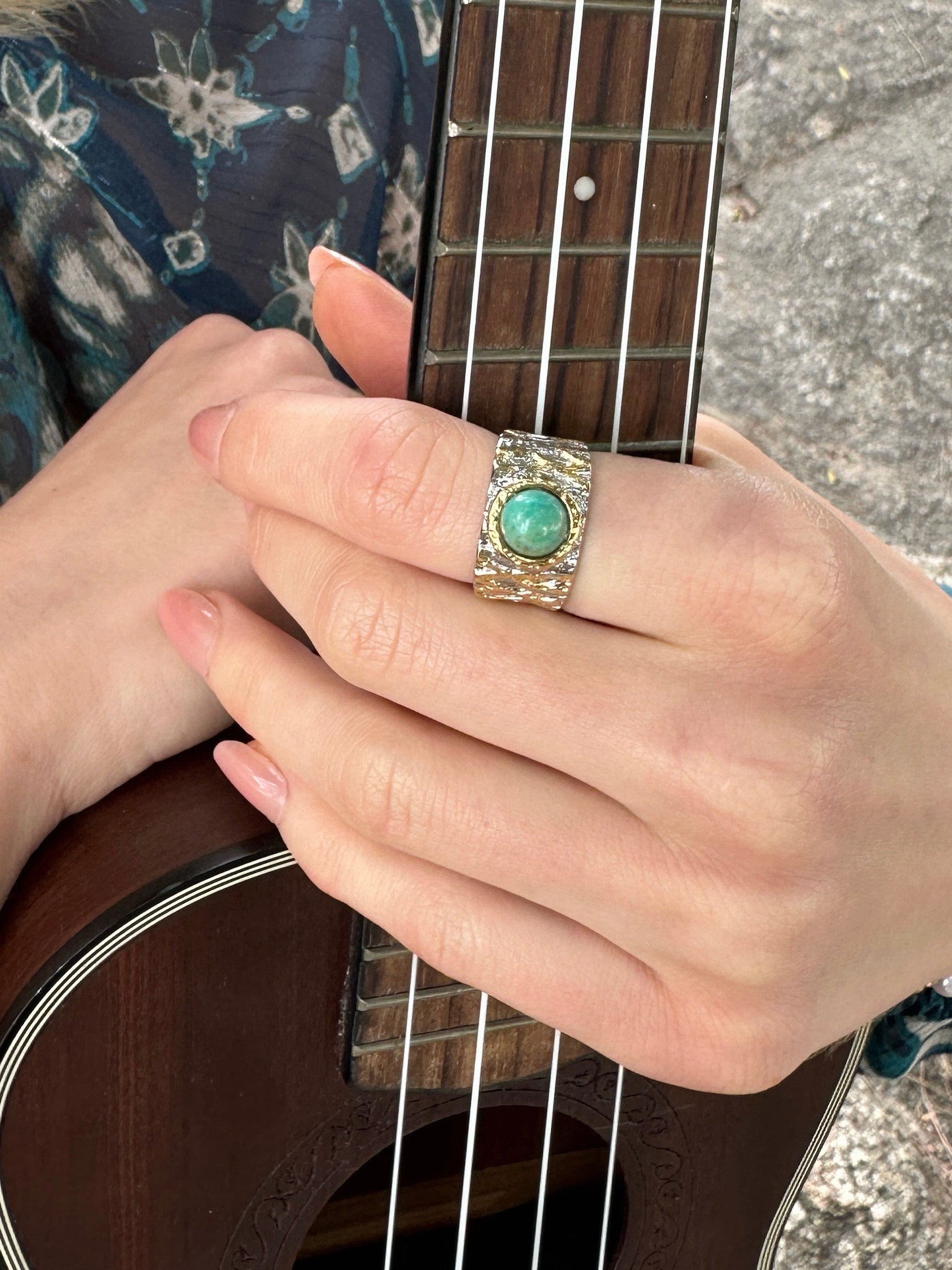 Turquoise Stone Platinum Plated Brass Adjustable Ring LR007 - Elegant Bohemian Jewelry for Women, Perfect for Weddings, Parties & Everyday Wear