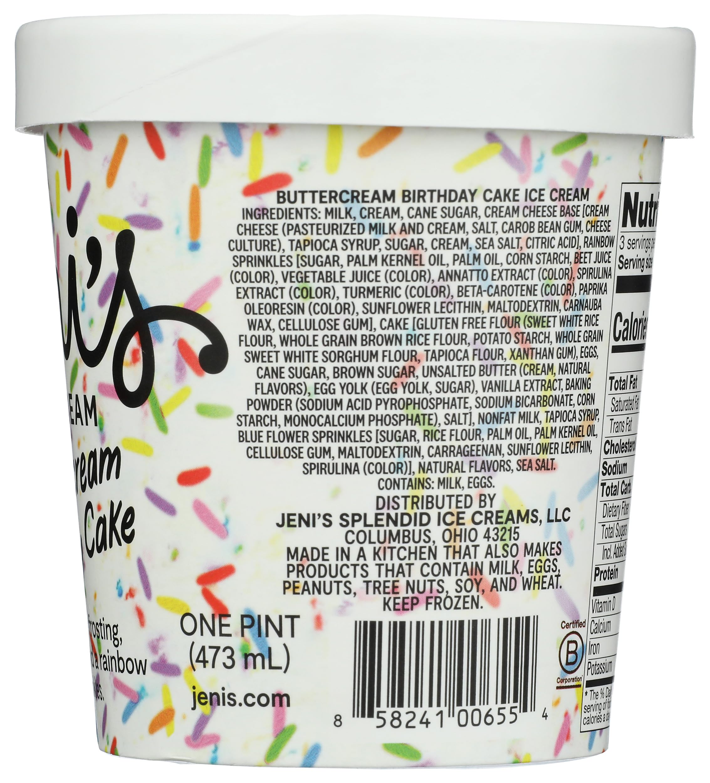 JENIS SPLENDID Buttercream Birthday Cake Ice Cream - 1 Pint (16 oz) Premium Frozen Dessert for Celebrations & Special Occasions