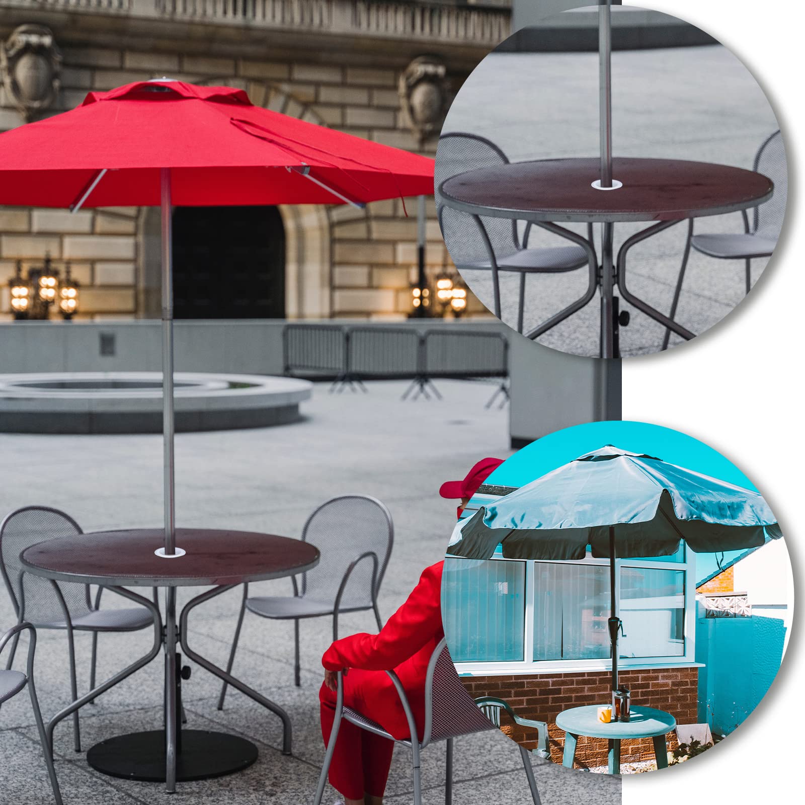 AIEX 2 Pack Silicone Umbrella Hole Rings & Wedge Plug - Soft Patio Table Umbrella Holder for Outdoor Dining, Coffee Shops, Tea Houses, Courtyards (White) - Perfect for Securing Umbrellas in Restaurants, Cafes and Backyard Gatherings