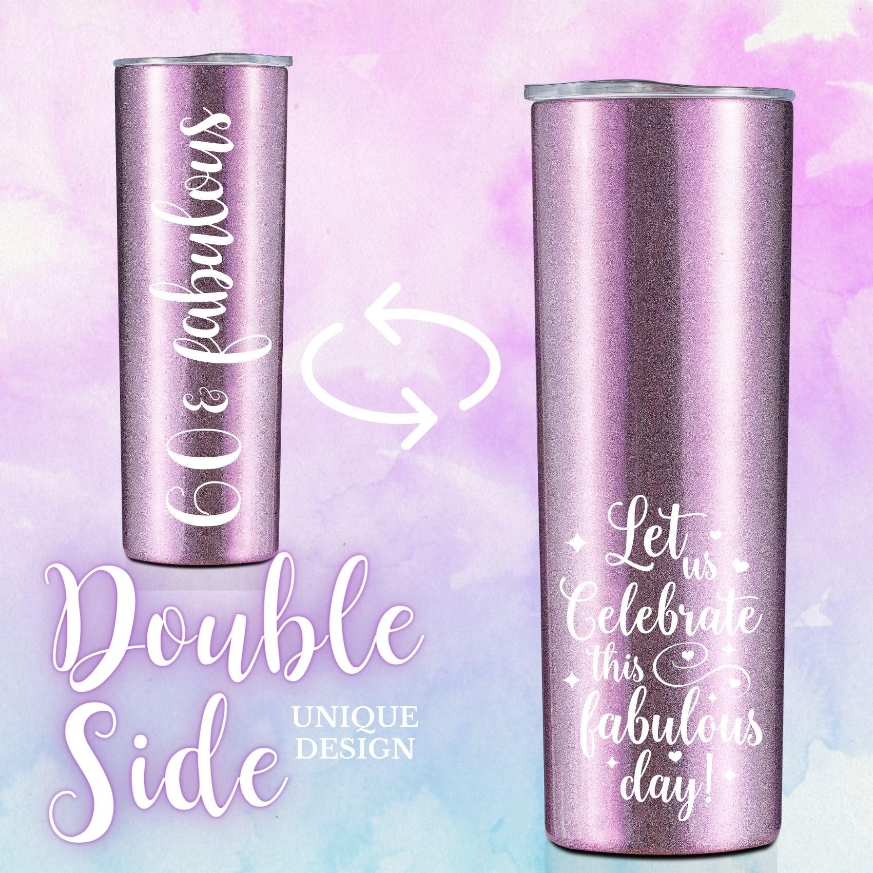 Onebttl 60th Birthday Gifts for Women - 20Oz Stainless Steel Tumbler in Purple | Elegant & Fabulous 60th Birthday Present for Mom, Grandma, Wife | Perfect for Coffee, Tea & Daily Hydration