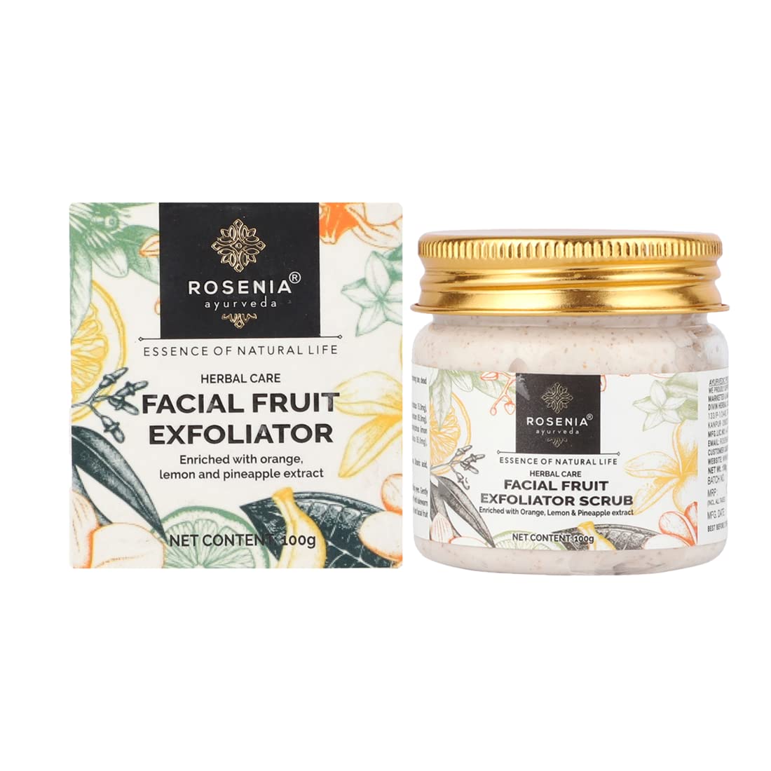 Rosenia Ayurveda Facial Fruit Exfoliator Scrub - 100g | Natural Tan Removal, Dead Skin Cell Cleanser & Oil Control | Perfect for Daily Skincare & Glowing Complexion