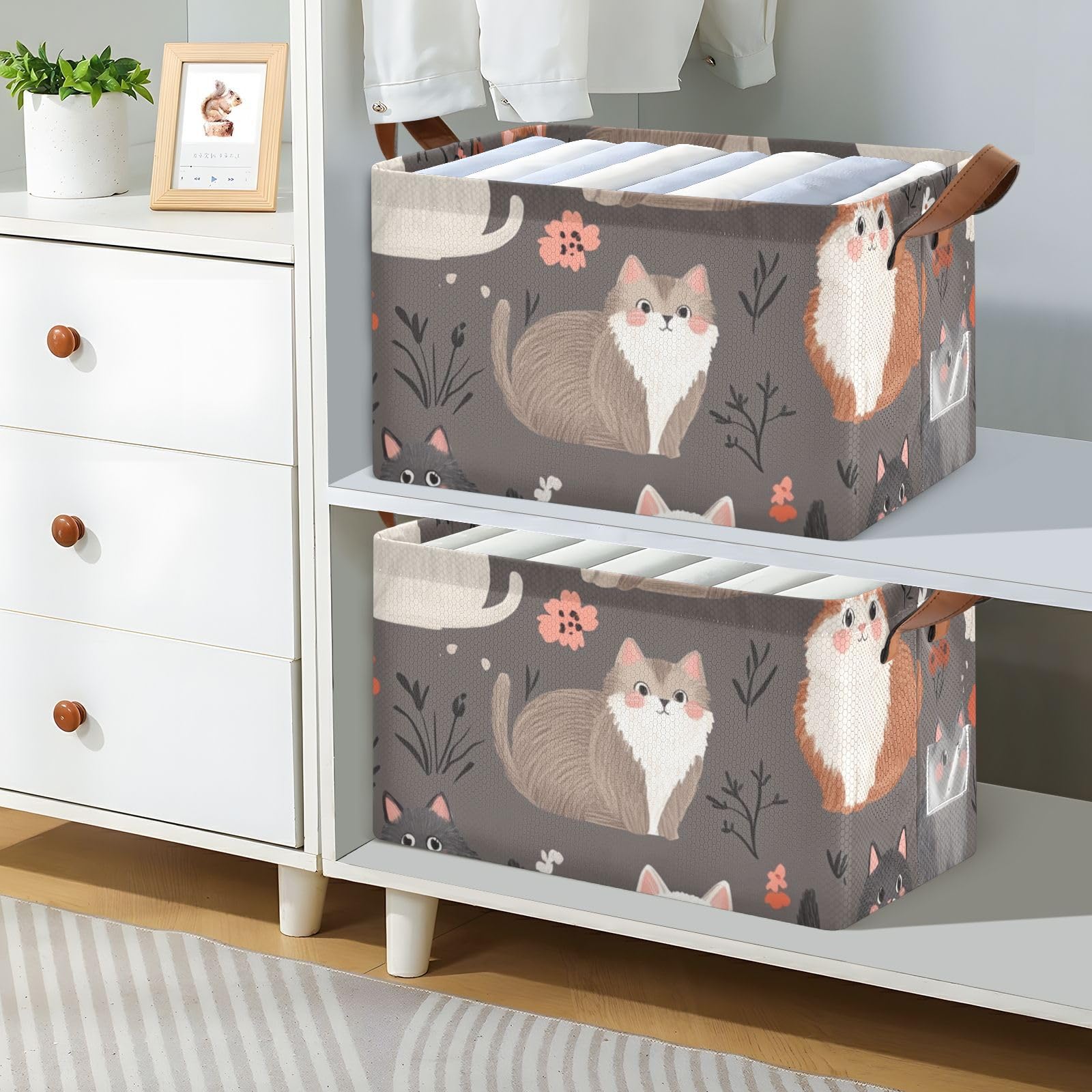 Personalized Cat-Themed Foldable Storage Baskets - 2 Pack Rectangle Organizer Bins with Handles for Shelves, Closet & Wardrobe Organization | Perfect for Home, Office & Kids Room Storage Solutions