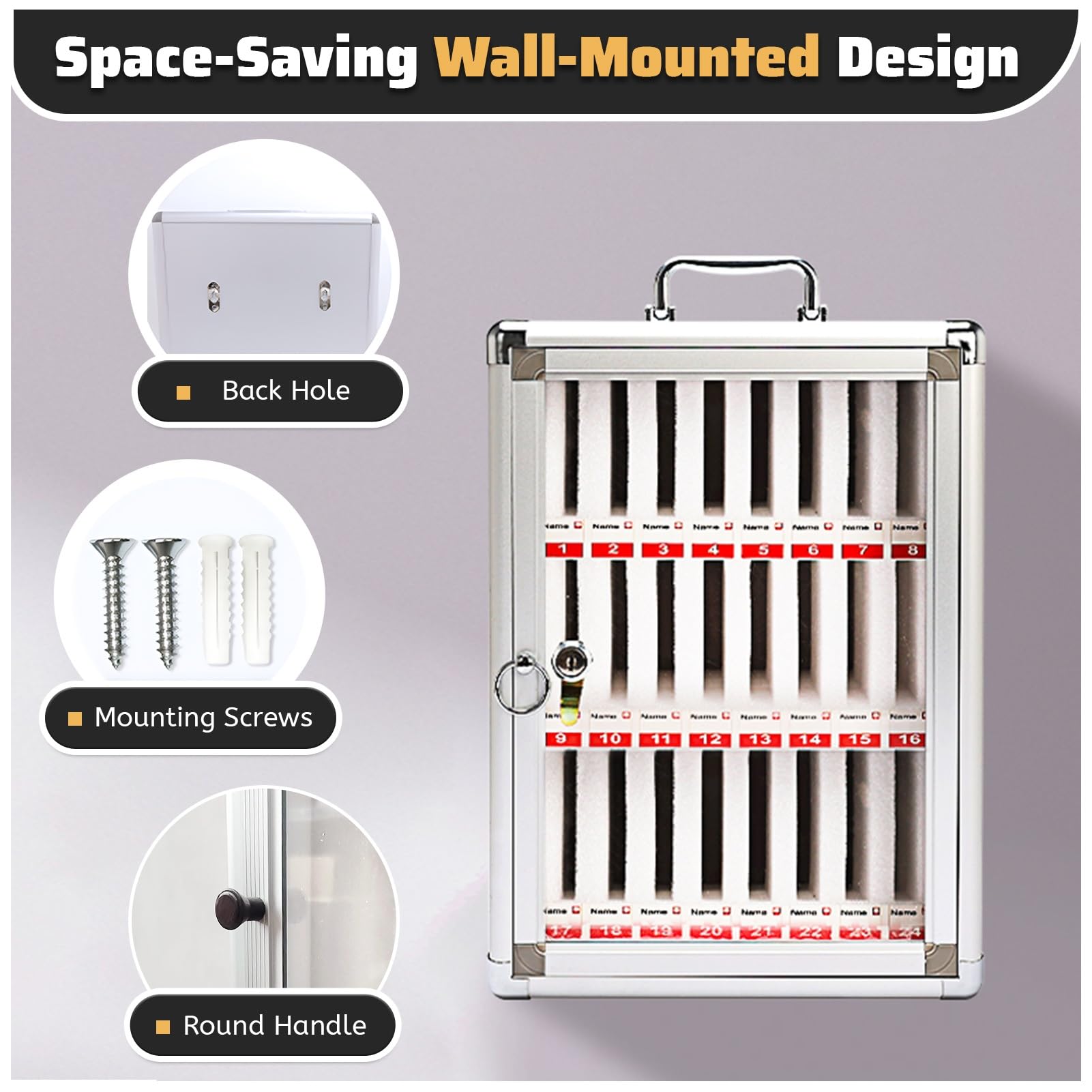 60-Slot Silver Wall-Mounted Lockable Storage Box for Phones & Keys - Secure Classroom, Office, and Home Organization Solution - Perfect for Teacher's Desk, Retail Counter, and Workplace Security