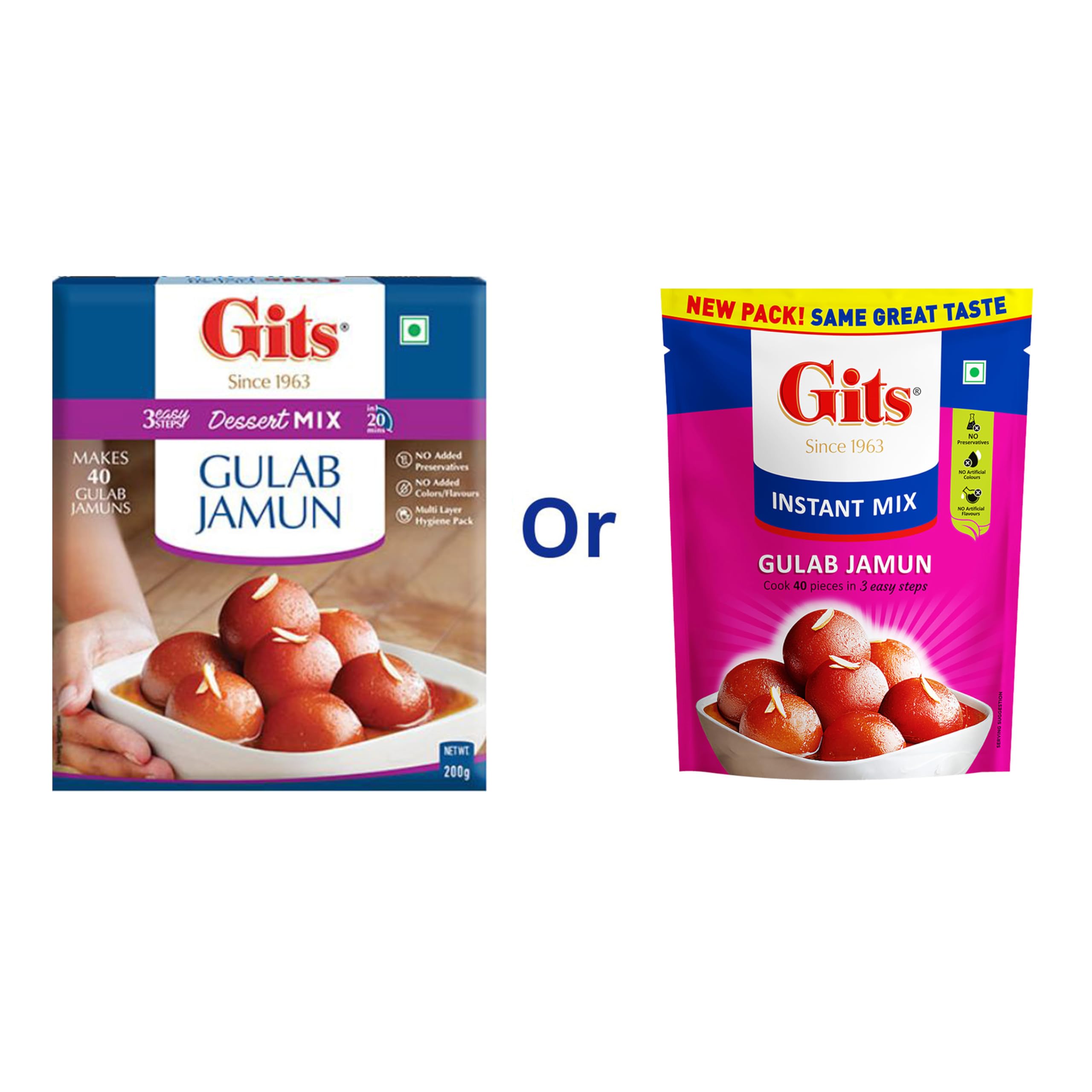 Gits Instant Gulab Jamun Dessert Mix - 200g Pack (Makes 40 Pieces) | Vegetarian Indian Sweet | Perfect for Diwali, Festivals & Tea Time Snacks