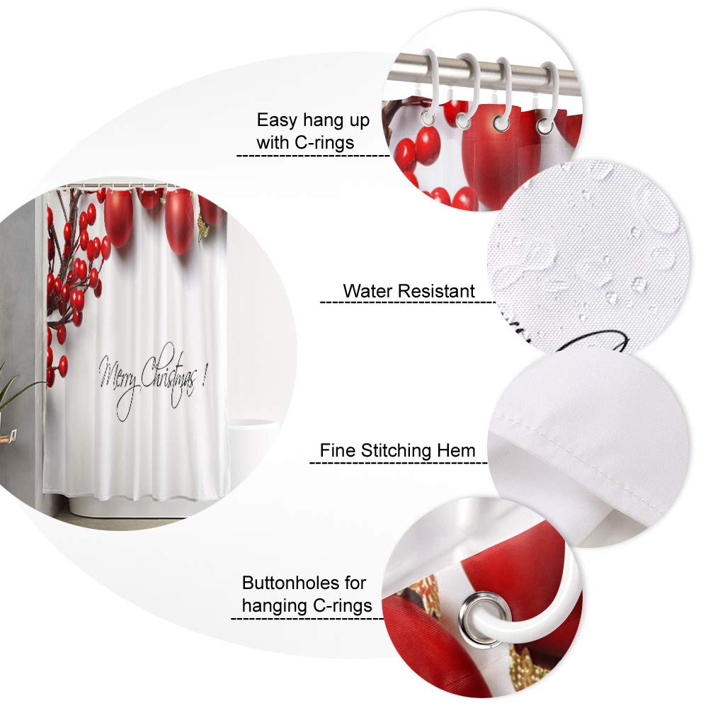 Waterproof Christmas Red Ball Shower Curtain Set with Hooks - 36x72 Inch Holiday Bathroom Decor for Bathtub & Shower - Perfect for Festive Home Decorations & Gift Giving