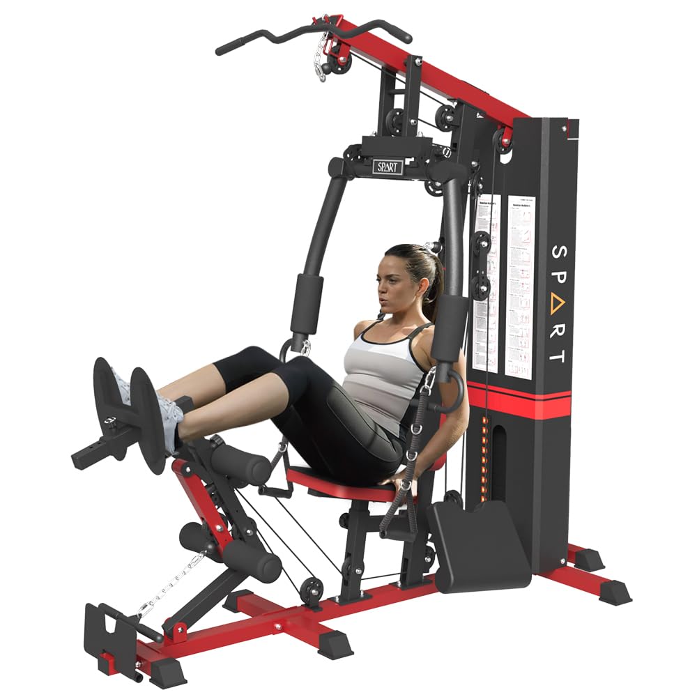 Multifunctional Home Gym Station with 150LBS Weight Stack - Full Body Strength Training Equipment for Leg Press, Lat Pulldown & Chest Press | Perfect for Home Workouts, Strength Building & Fitness Training