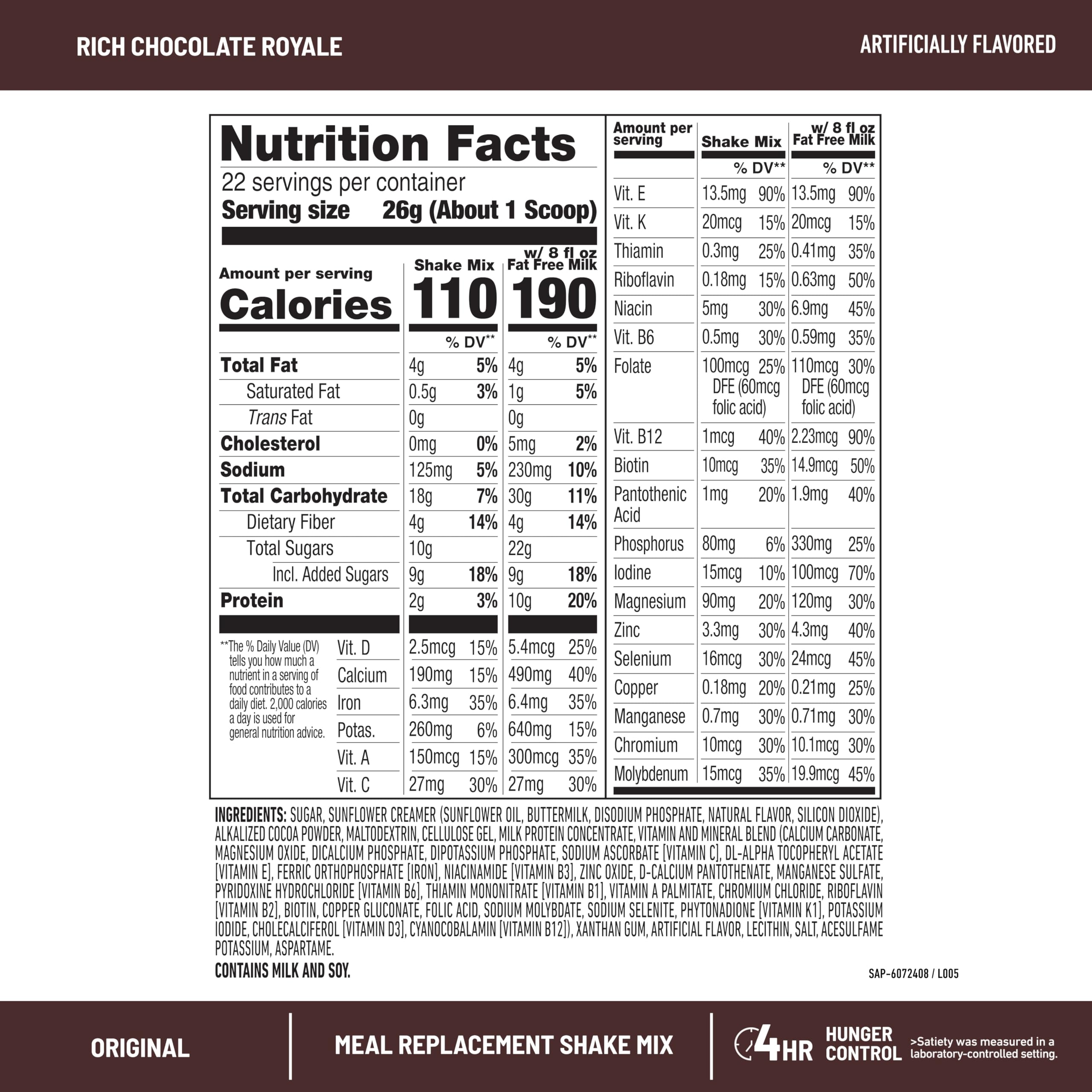SlimFast Meal Replacement Shake Powder - Original Rich Chocolate Royale, 10g Protein, 22 Servings (Packaging May Vary) | Weight Loss & Healthy Breakfast Solution for Busy Lifestyles