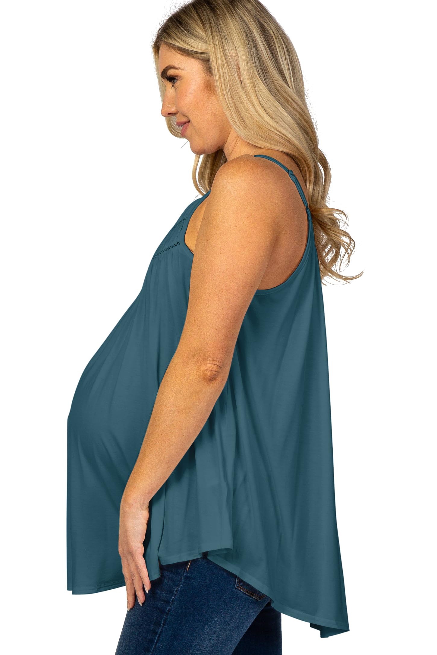 Eliana Lightweight Extra-Stretch Maternity & Nursing Tank Top with Crochet Detail - Comfortable Pregnancy & Breastfeeding Clothes for Everyday Wear