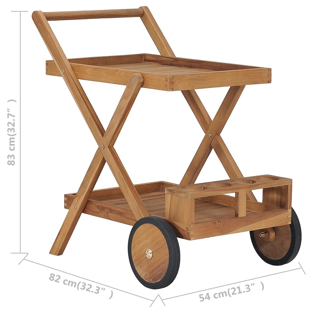 Premium Solid Teak Wood Tea Trolley Cart with Wheels - Elegant Serving Cart for Living Room, Kitchen, or Outdoor Entertaining