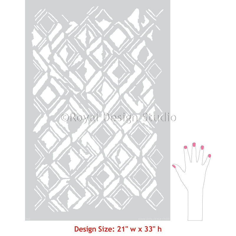 Kuba Cloth Wall Stencil - African Tribal Pattern Template for DIY Home Decor, Wall Painting & Craft Projects - Perfect for Bohemian, Ethnic & Tribal Style Interior Design