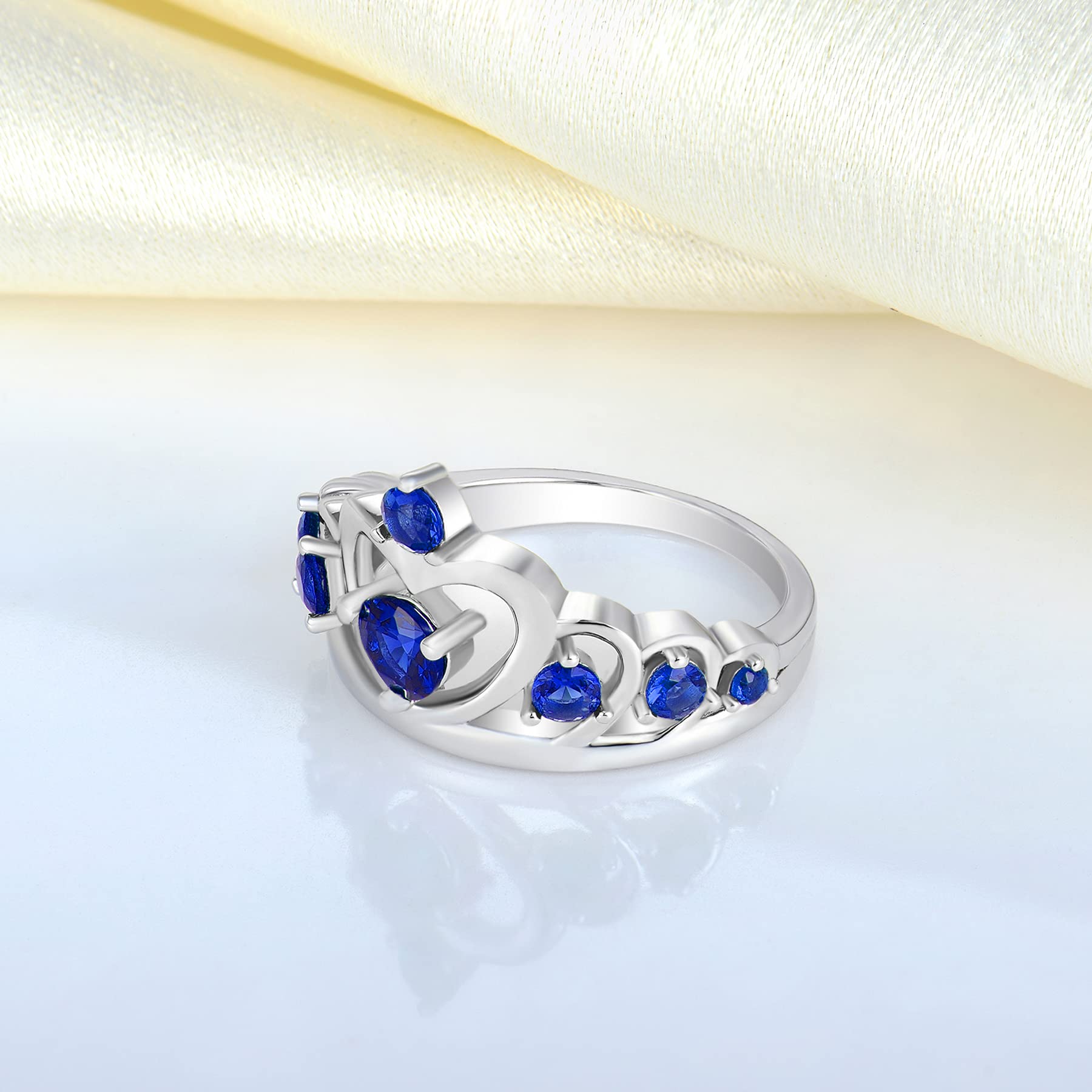 YL 925 Sterling Silver Heart Crown Engagement Ring for Women - Queen Birthstone Jewelry for Anniversary, Wedding & Proposal Gifts