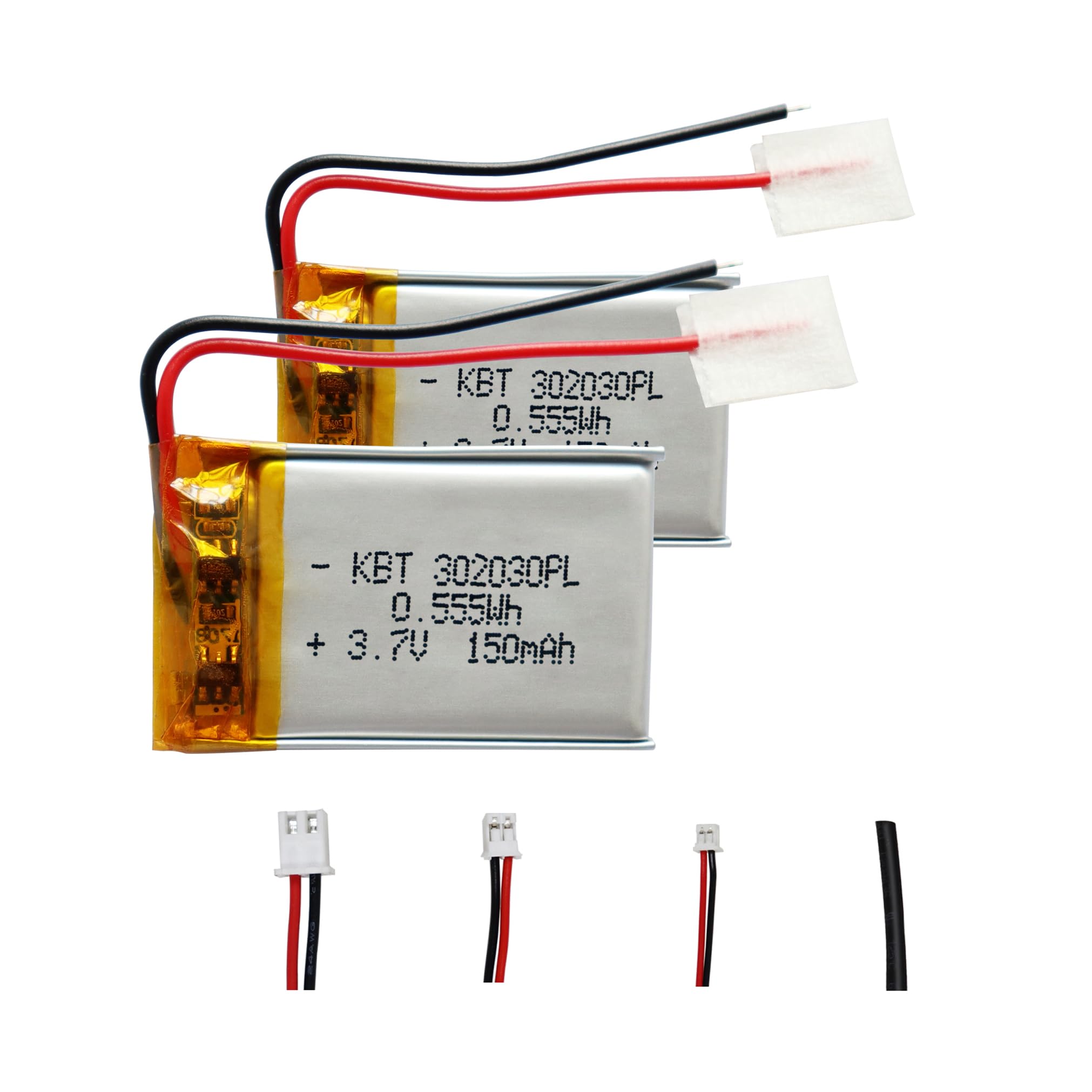 KBT 3.7V 150mAh 302030 Rechargeable Li-Polymer Battery - 2 Pack Replacement for Small Electronics | Perfect for Wireless Earbuds, Mini Drones & Smart Watches