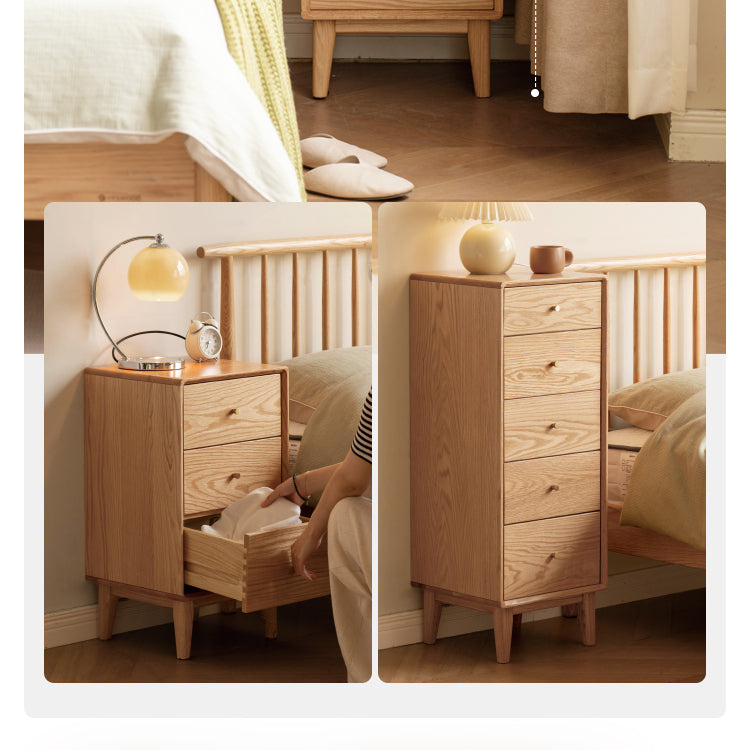 Solid Oak & Beech Wood Chest of Drawers - 5-Drawer Storage Cabinet with Multi-Functional Design for Bedroom, Living Room, and Office Organization