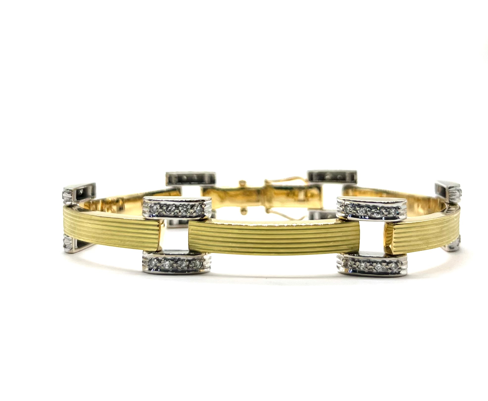 18K Yellow & White Gold Diamond Bar Link Bracelet for Women - Elegant Tennis Bracelet for Everyday Wear & Special Occasions
