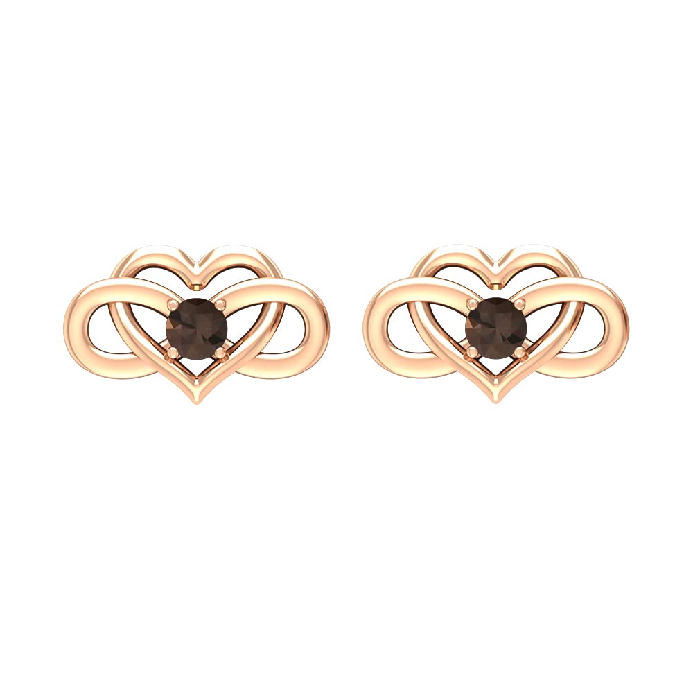 14K Solid Gold Smoky Quartz Stud Earrings for Women - June Birthstone Jewelry, Infinity & Heart Design - Perfect for Everyday Wear, Gifts & Special Occasions