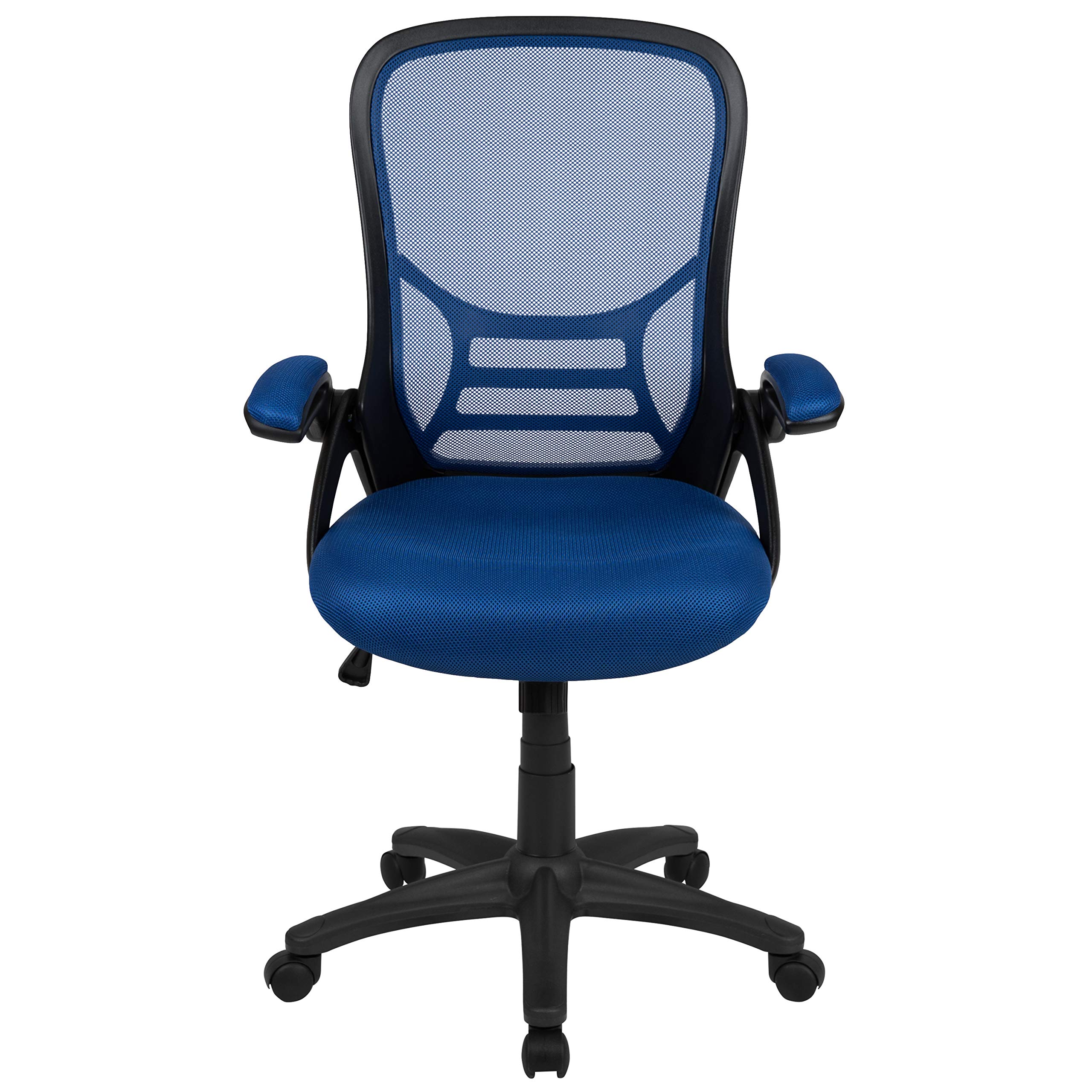 Ergonomic High Back Office Chair with Blue Mesh & Black Frame - Flip-Up Arms for Comfort & Support - Perfect for Home Office, Gaming & Workspaces