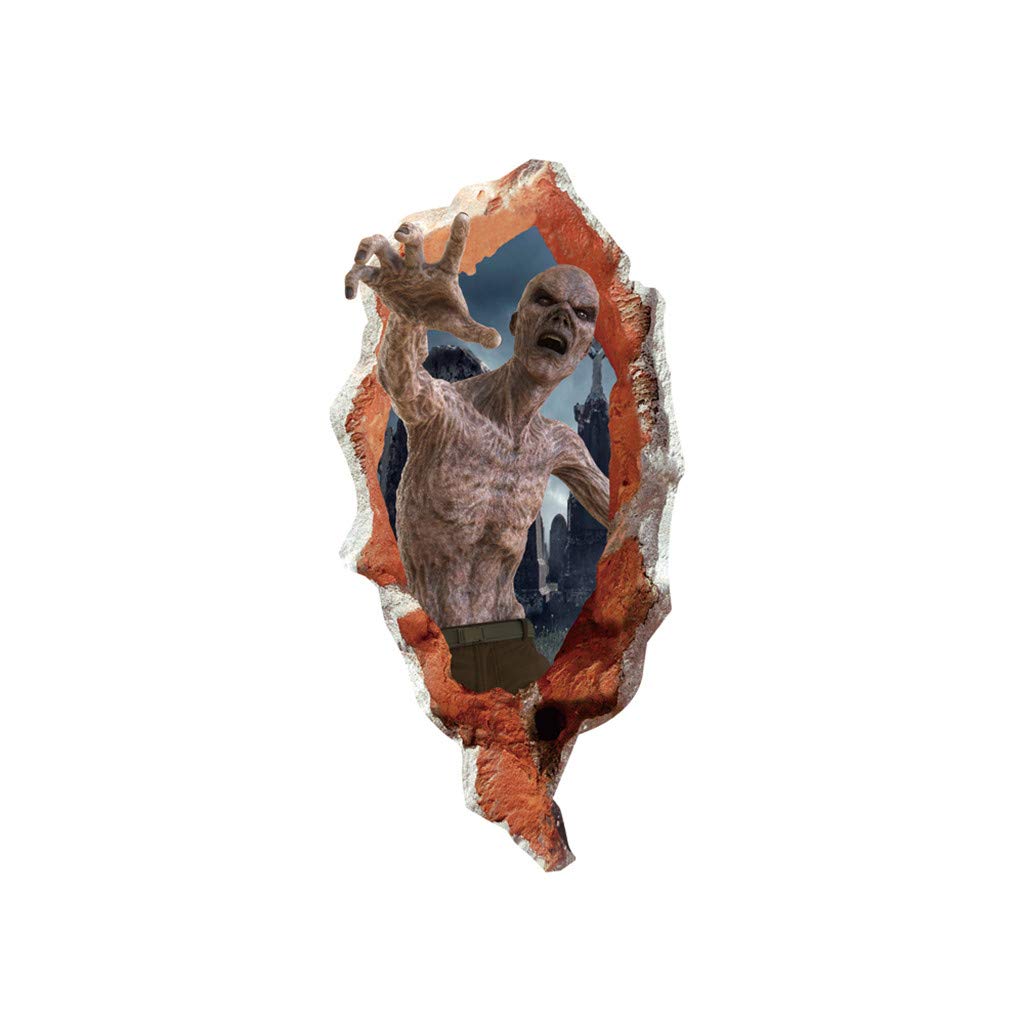 Follure 3D Zombie Wall Stickers - Realistic Broken Wall Decals for Halloween Party Decorations, Haunted House Props & Spooky Home Decor